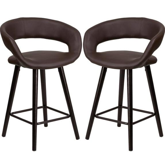 A Line Furniture Sleek Brown Rounded Floating Back Design Counter Height Stool with Cappuccino Wood Base Brown
