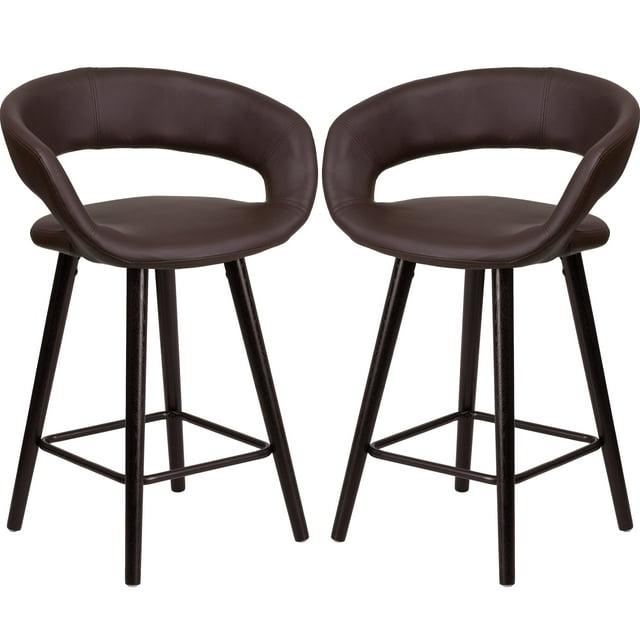 A Line Furniture Sleek Brown Rounded Floating Back Design Counter Height Stool with Cappuccino Wood Base Brown