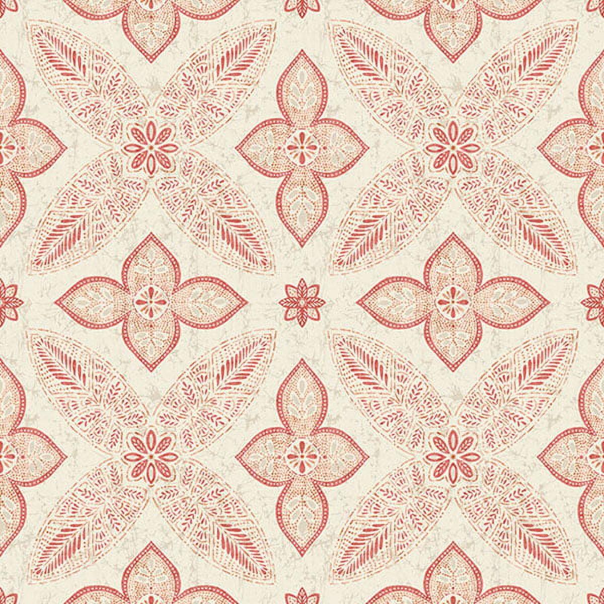 Red and Beige Non-Woven Geometric Floral Wallpaper