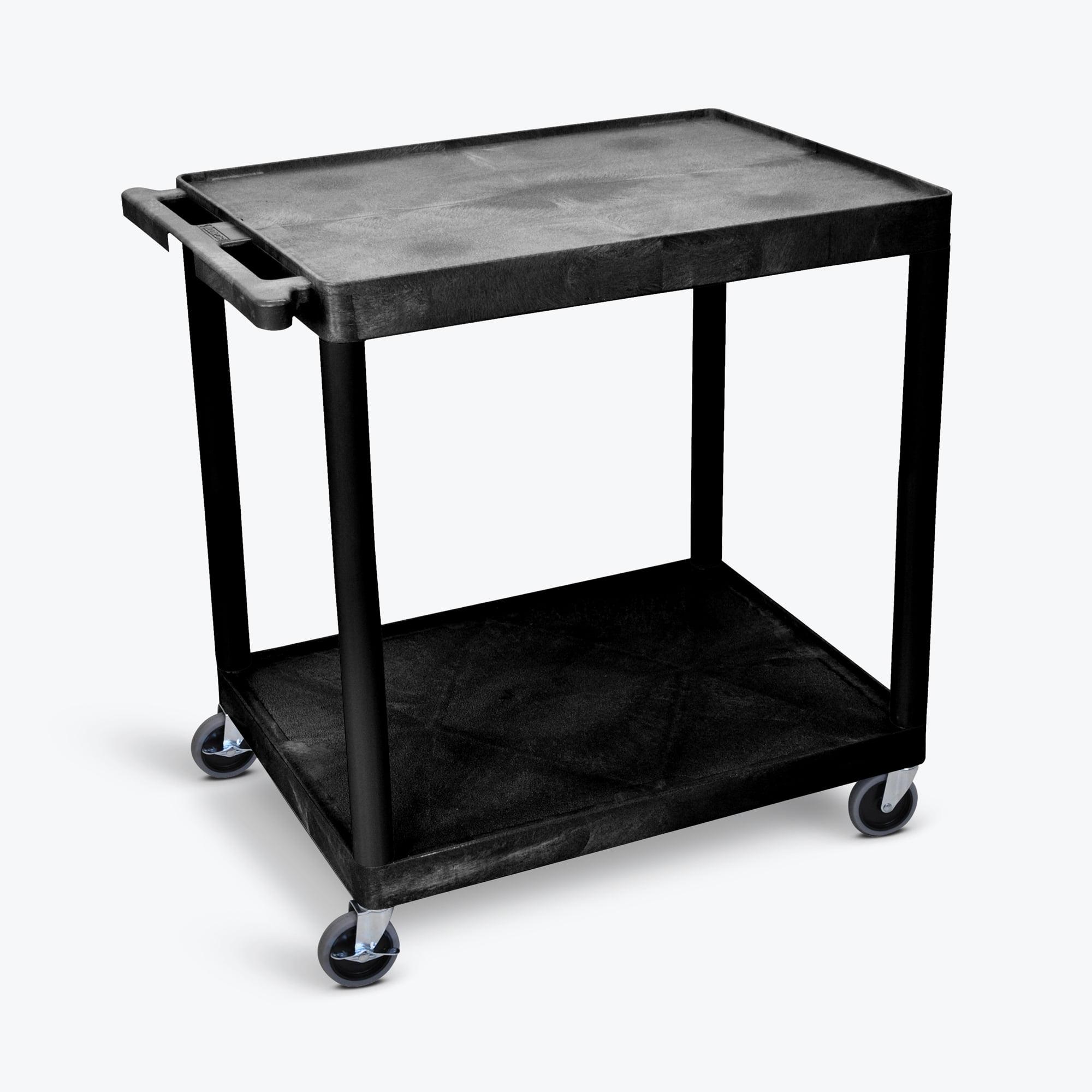 Small Black Polyethylene 2-Shelf Utility Cart with Swivel Wheels