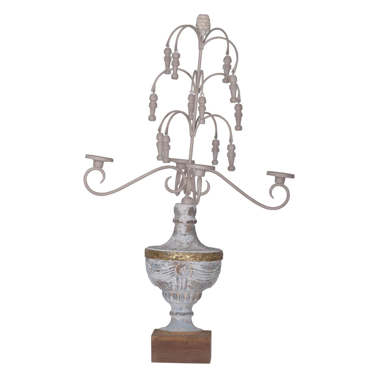 Antique White Ceramic and Wood Vintage Candelabra