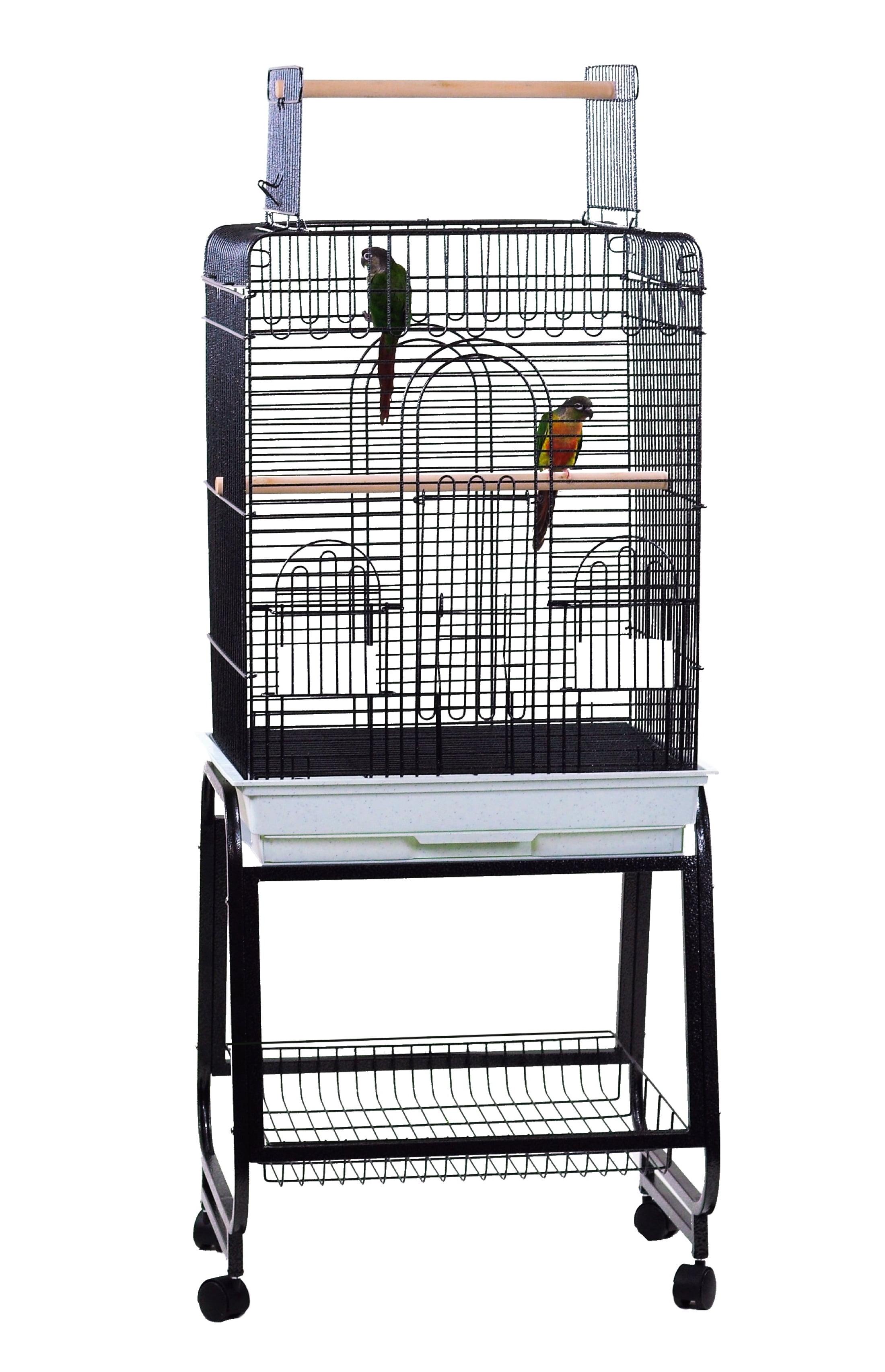 Black Steel Play Top Bird Cage with Removable Stand