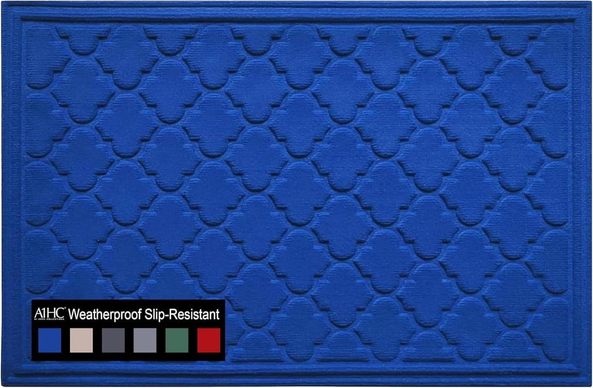 A1HC Indoor Outdoor Mat, Front and Back Entrance Welcome Mats, Large Front Door Patio Mats 24x36 Inches, Non-Slip Easy Clean Entrance Washable Large Size Doormats, Blue