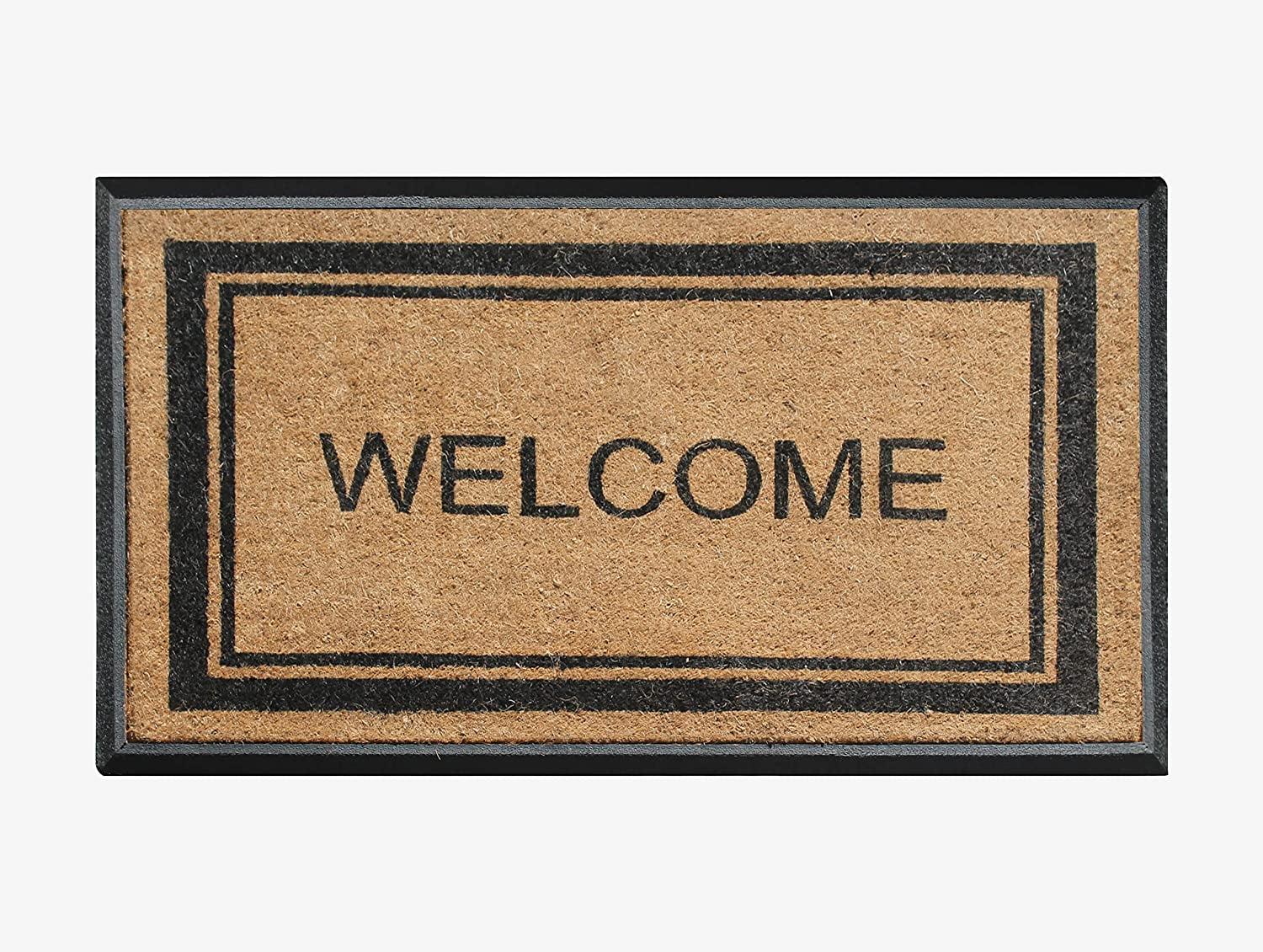 Coir & Rubber Welcome Outdoor Doormat 30"x48" Black/Beige