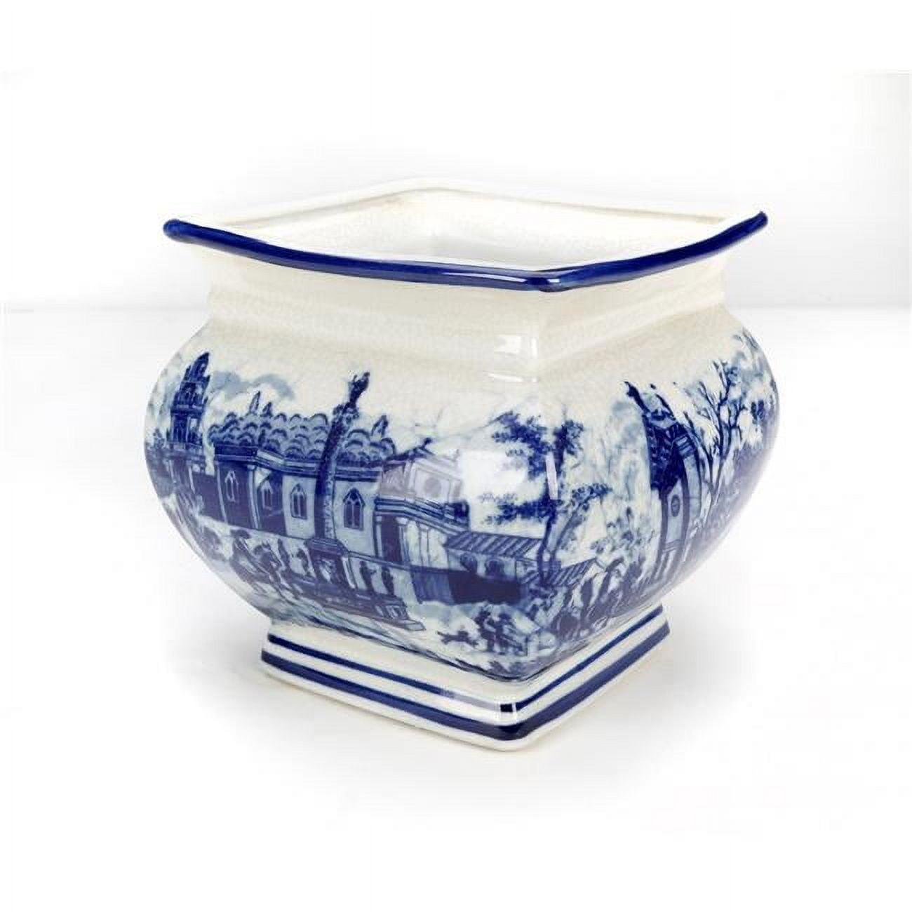 Serene Blue and White Italian Village Porcelain Planter