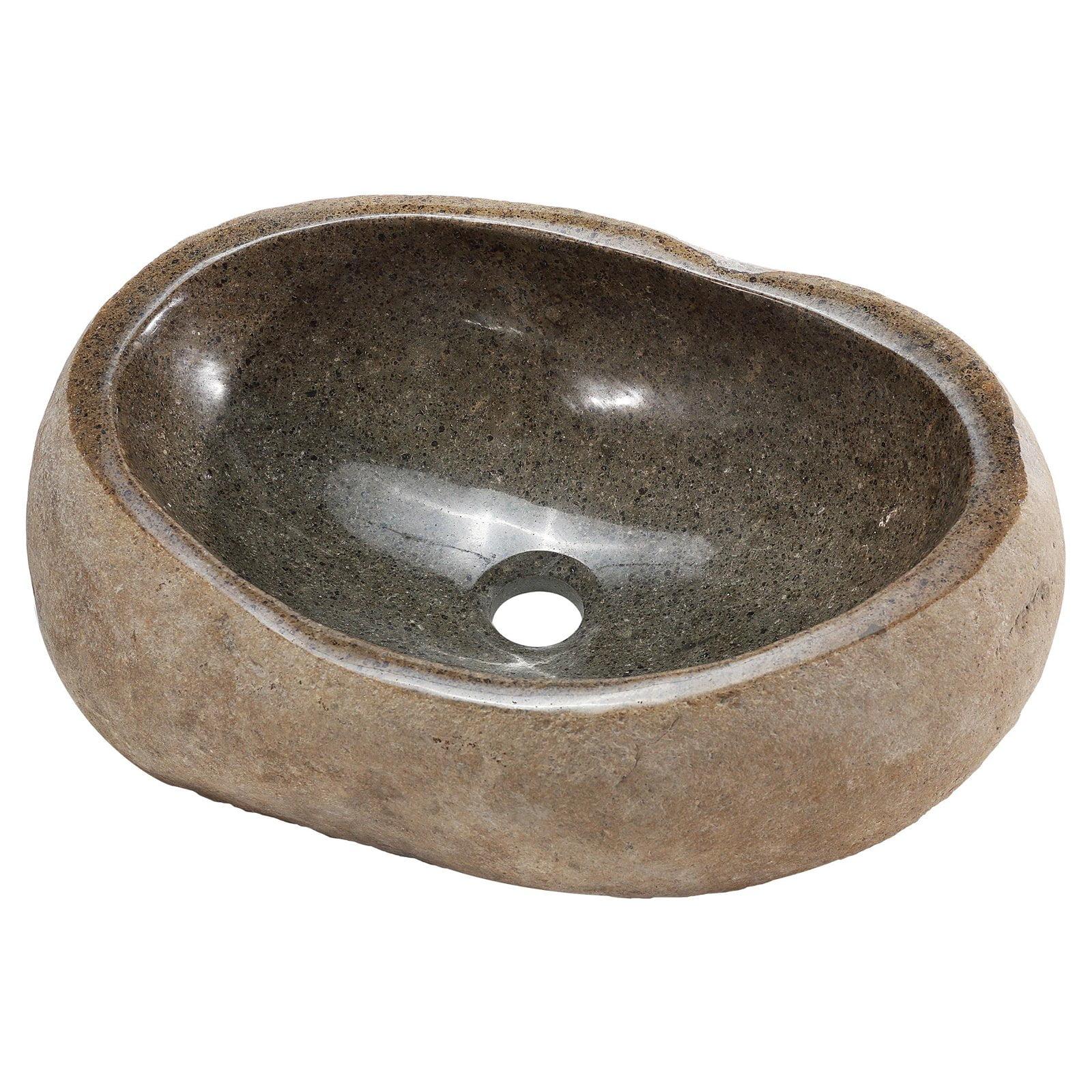 Natural River Stone Vessel Sink with Polished Interior