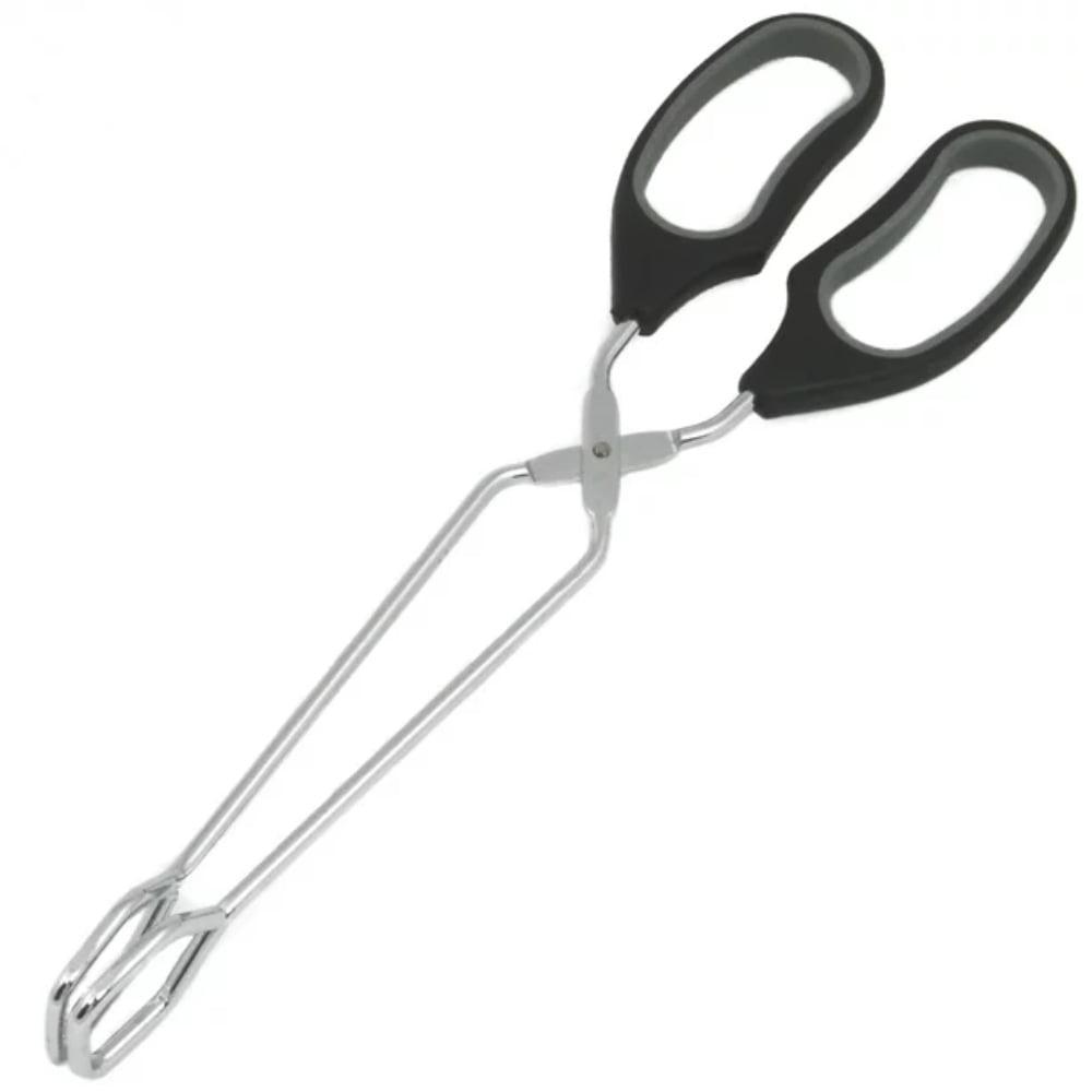 12-Inch Black Stainless Steel Straight Tongs with Soft Grip Handles