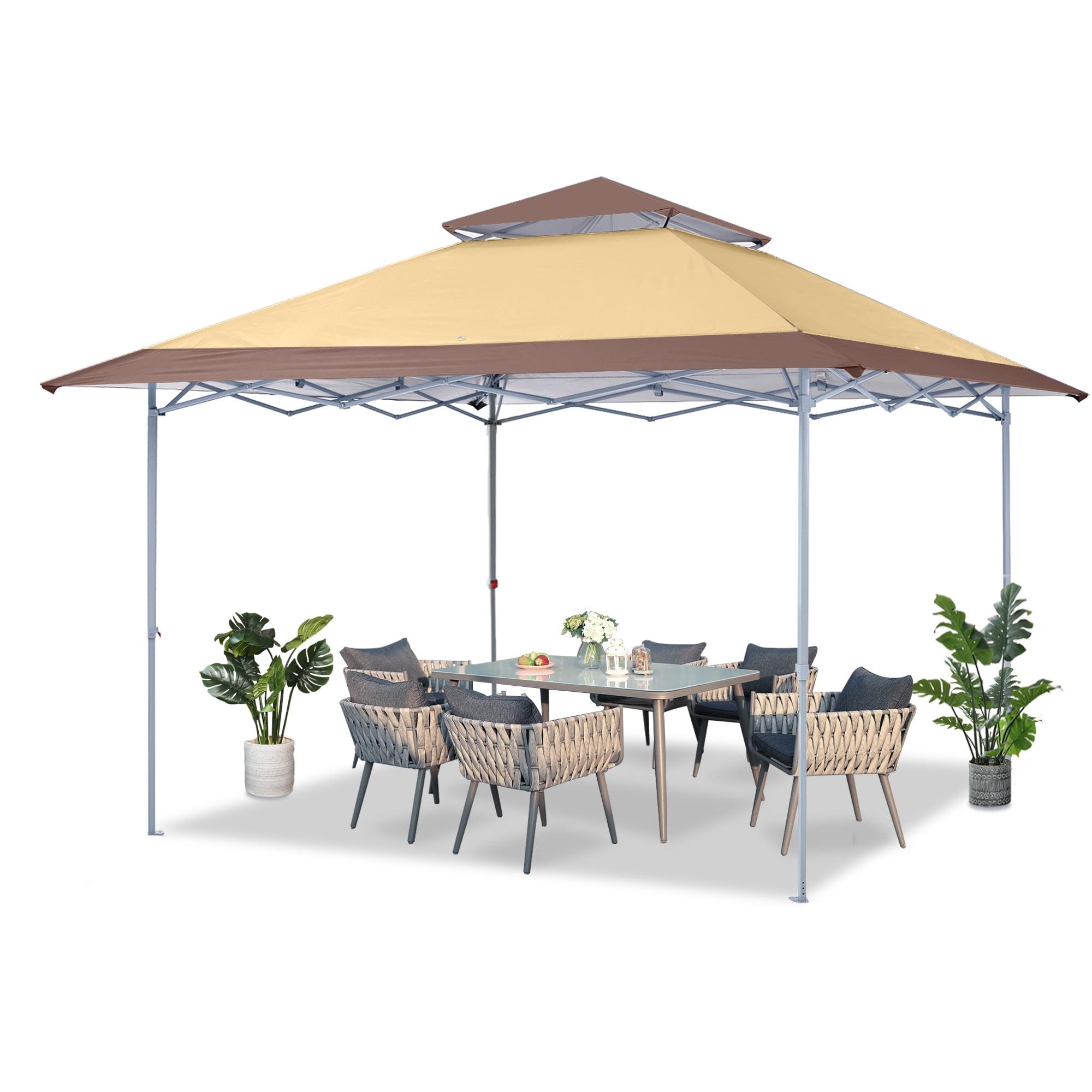 13 ft x 13 ft Beige Steel Patio Gazebo with Double Roof