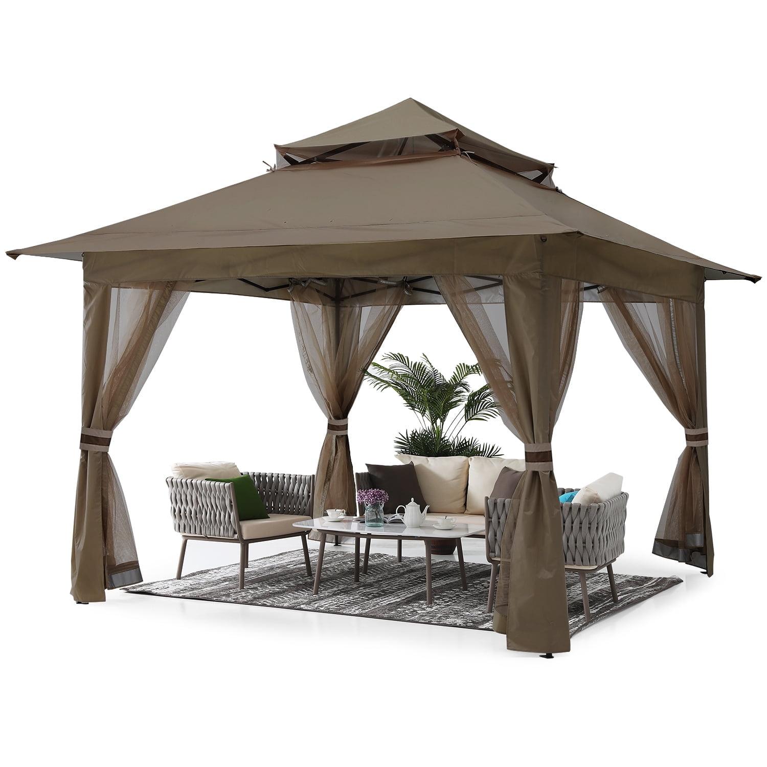 Brown 13' x 13' Outdoor Gazebo Tent with Mosquito Netting