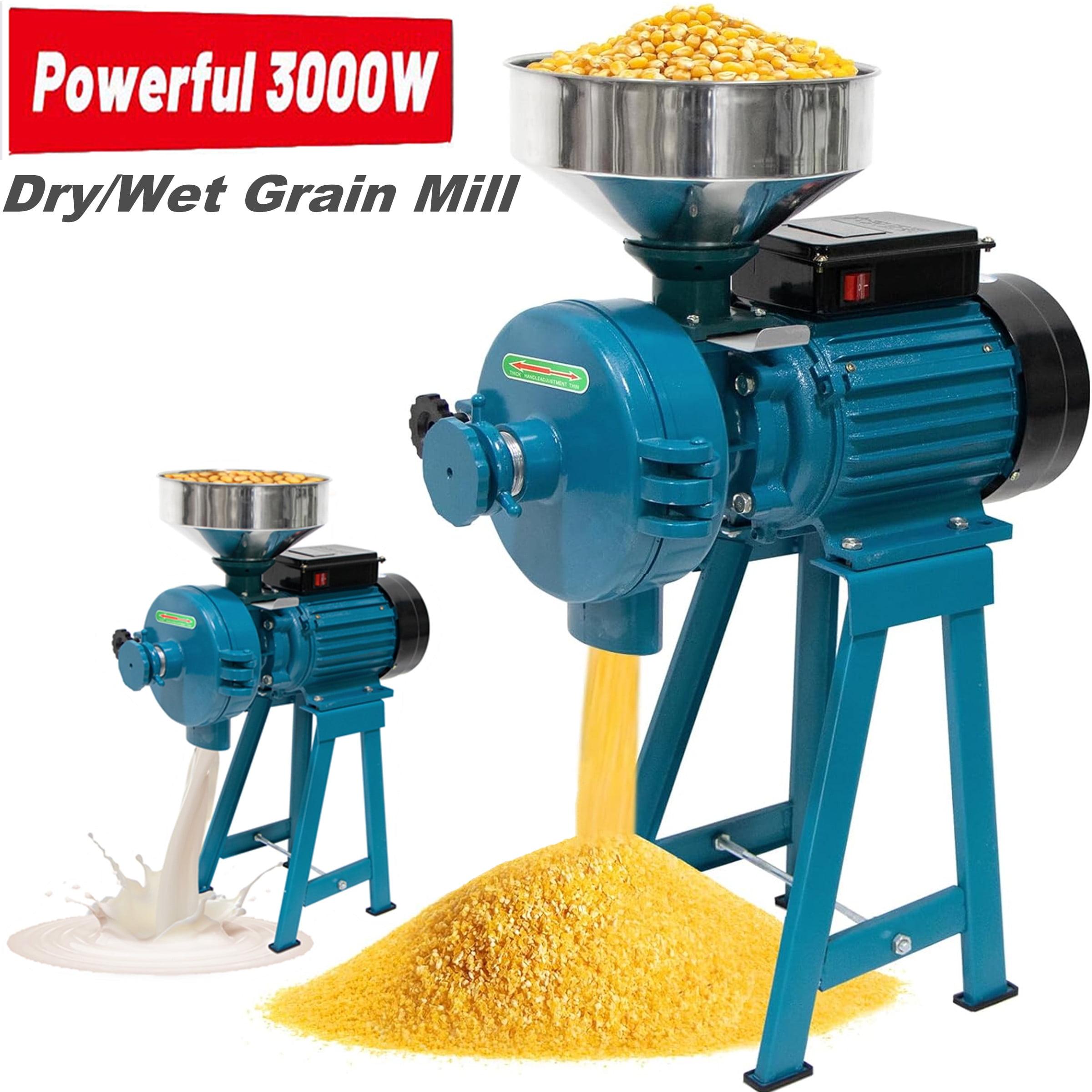 Grain Mills, Upgraded 3000W Wet Dry Cereals Grinder Electric Grain Grinder Corn Mill Heavy Duty 110V Commercial Grain Grinder Machine With Funnel