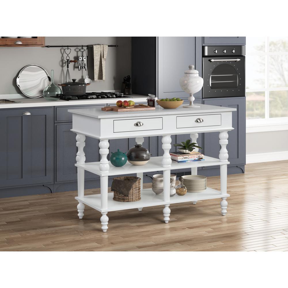 Acme Furniture Rorratt Kitchen Island Marble Top/White Finish