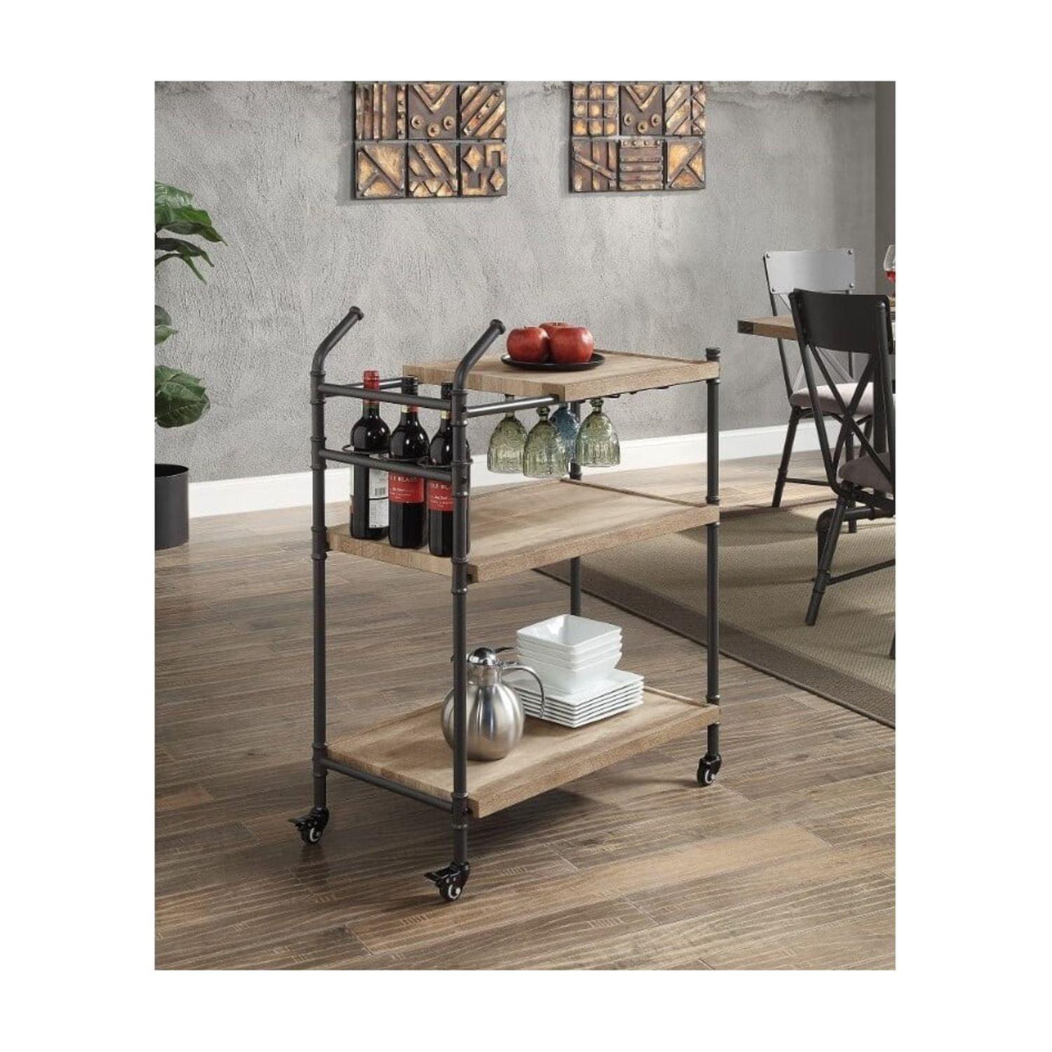 Brantley 30" Bar Serving Carts Oak and Sandy Black - Acme Furniture