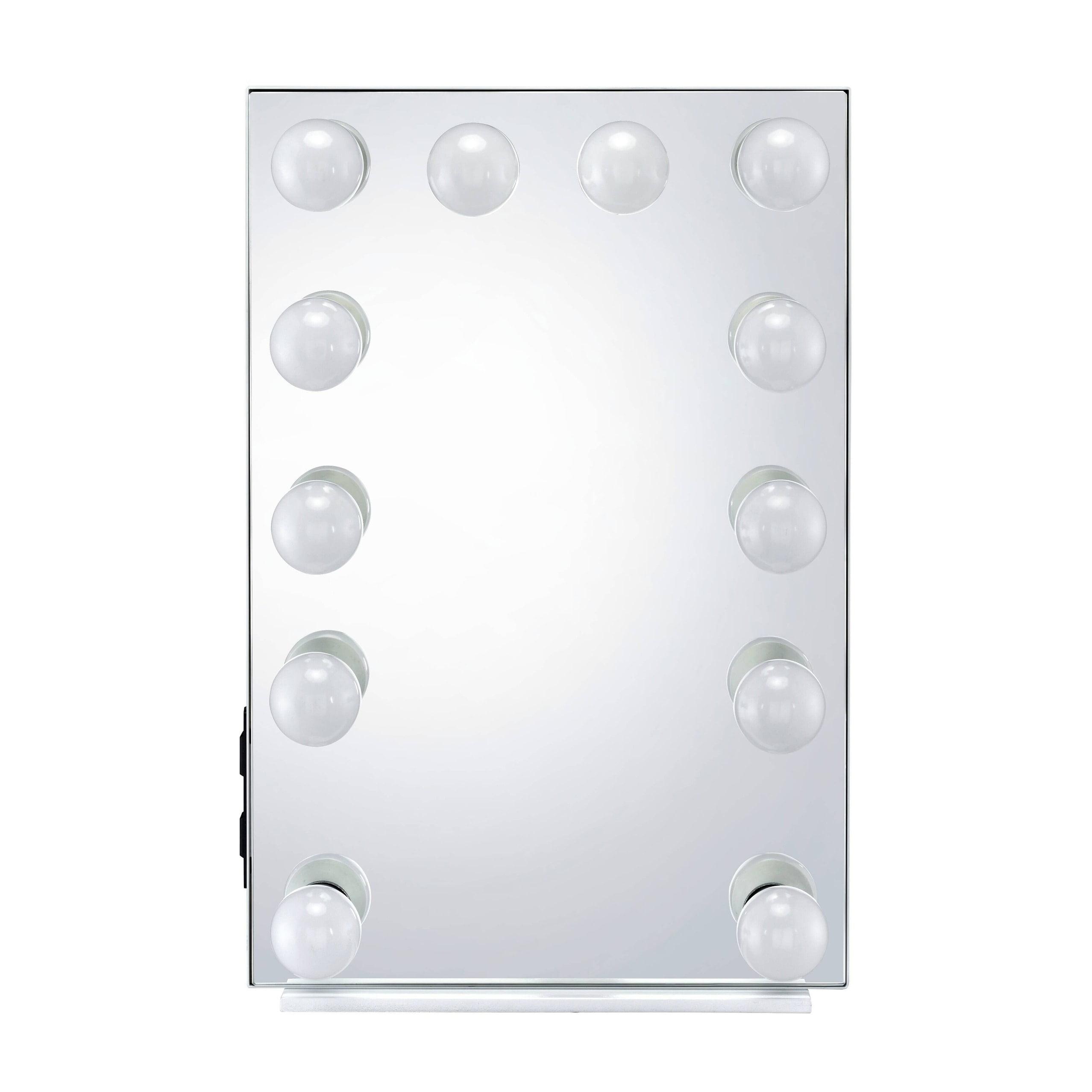 White Rectangular Wood Vanity Mirror with Lights