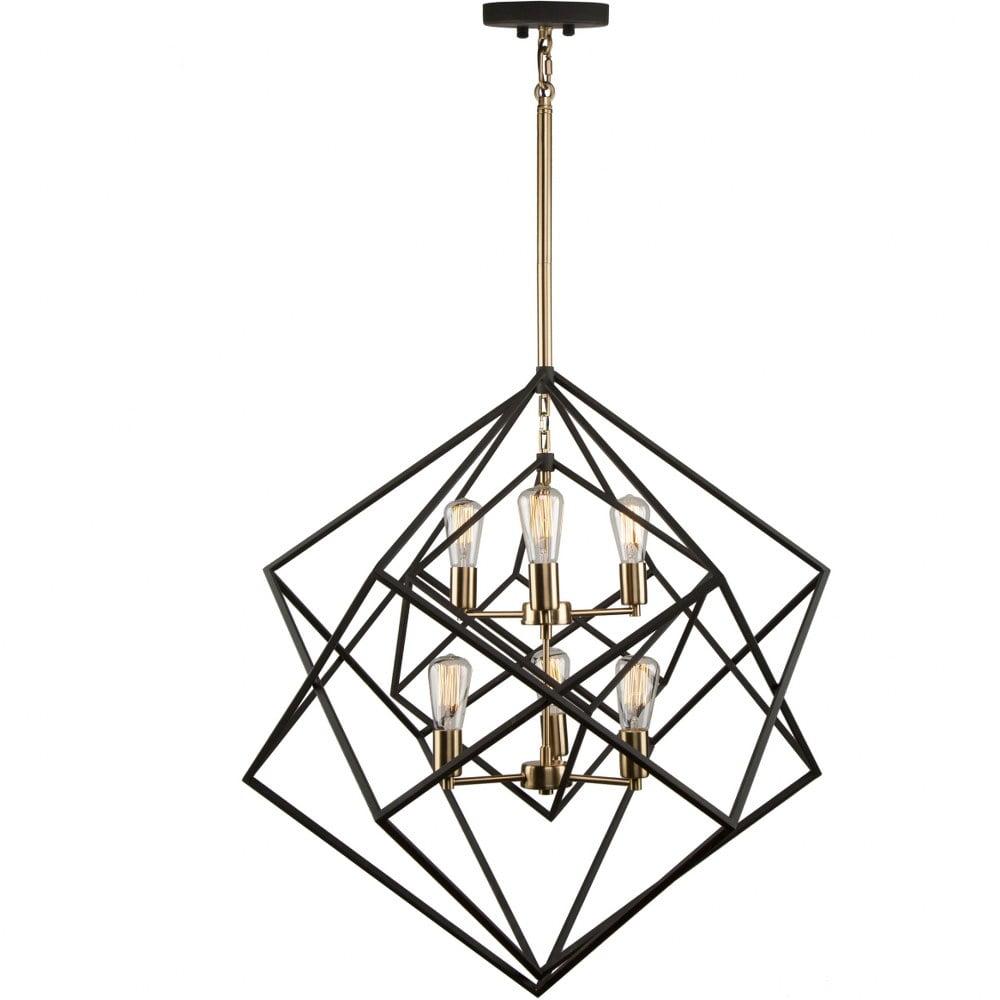 Matte Black and Harvest Brass 6-Light Cage Chandelier