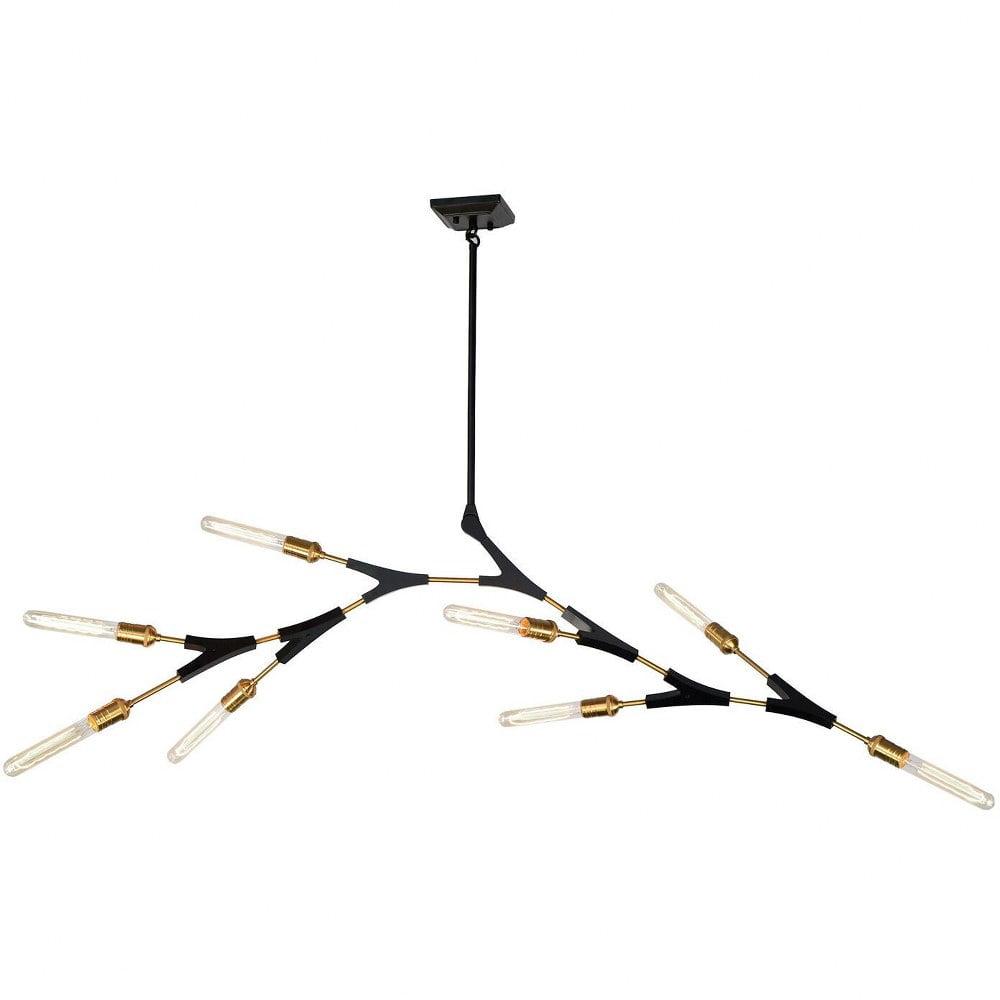 Modern Linear 8-Light Sputnik Chandelier in Black and Harvest Brass