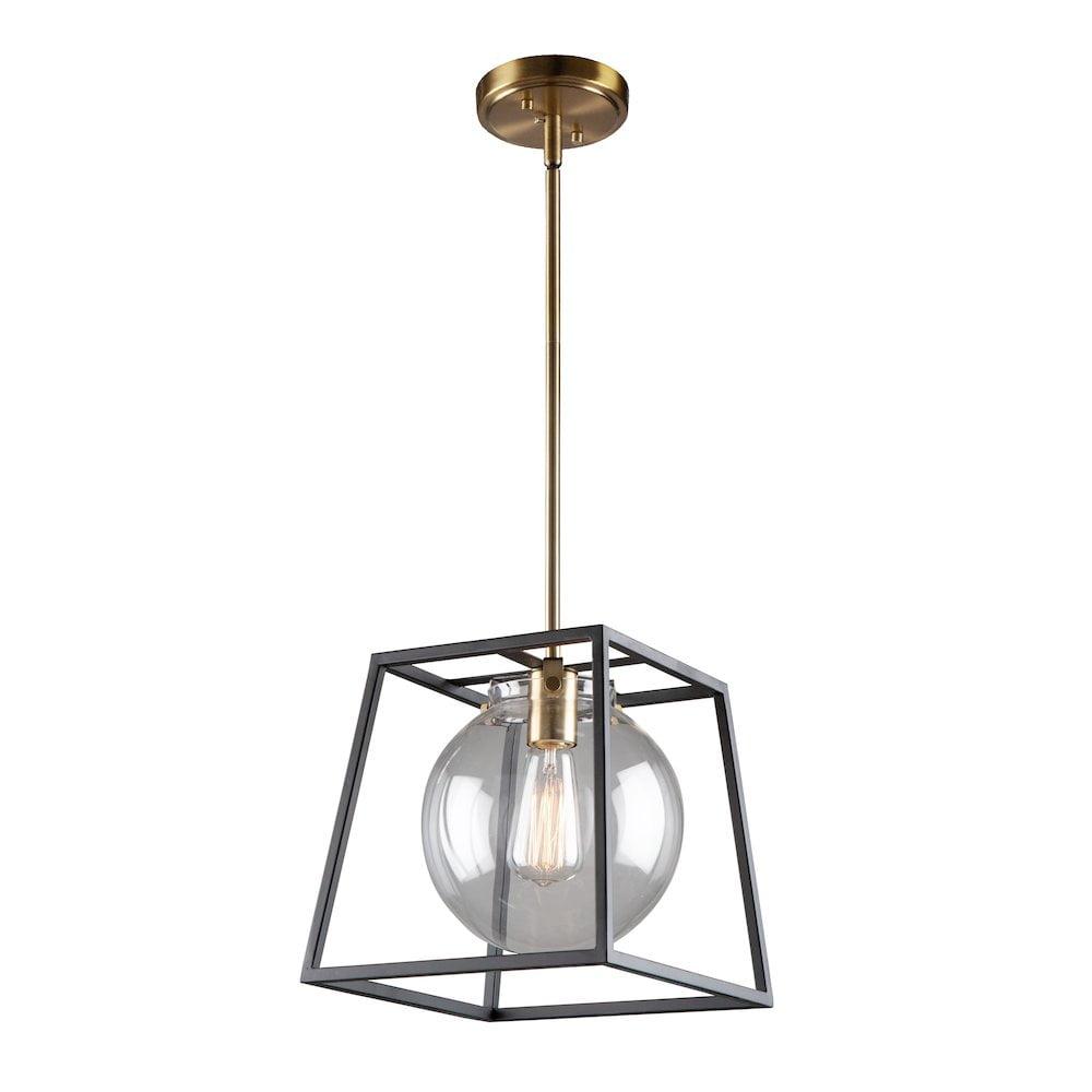 Black and Brass Globe Pendant Light with Clear Glass Shade