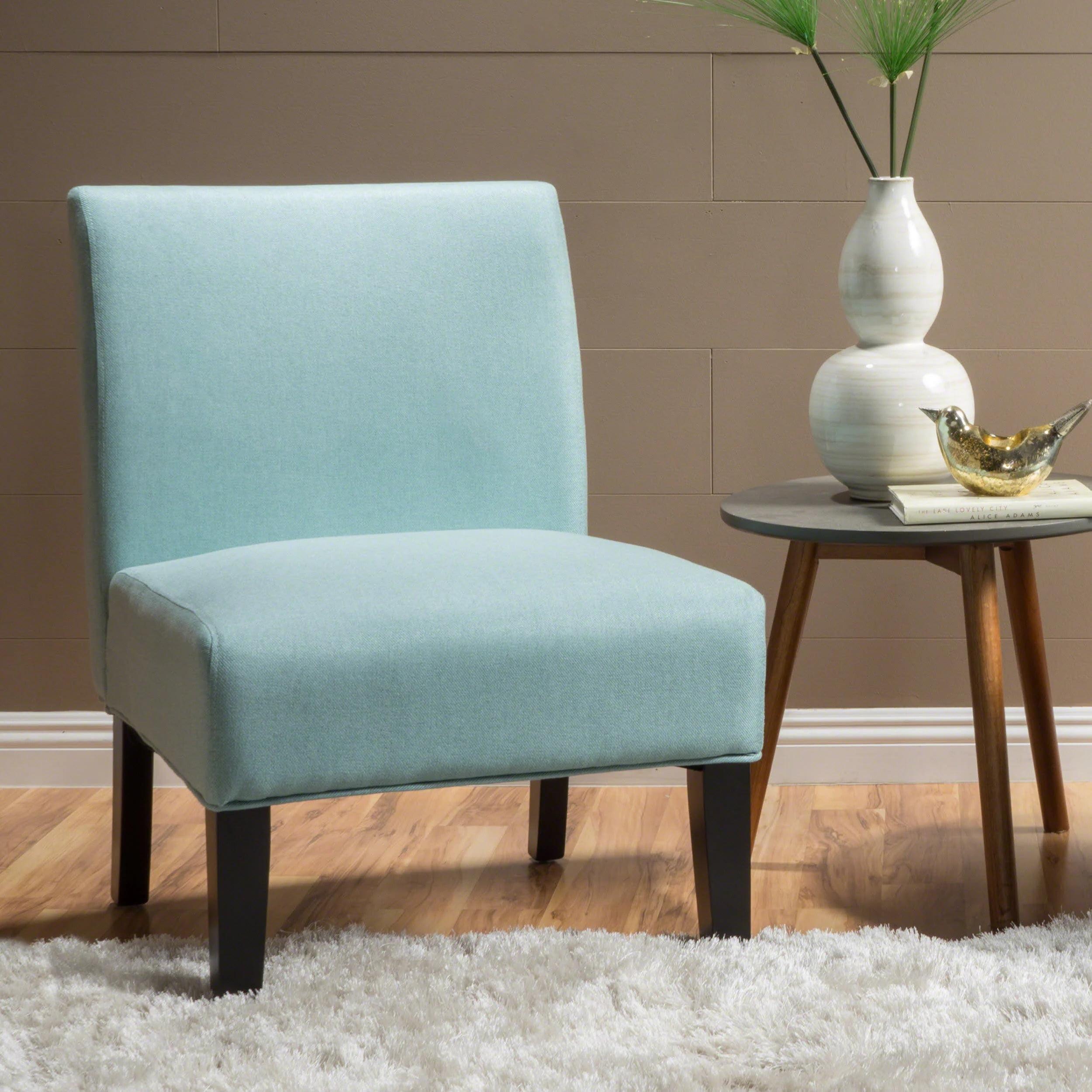 Light Blue Fabric Accent Chair with Rubberwood Legs