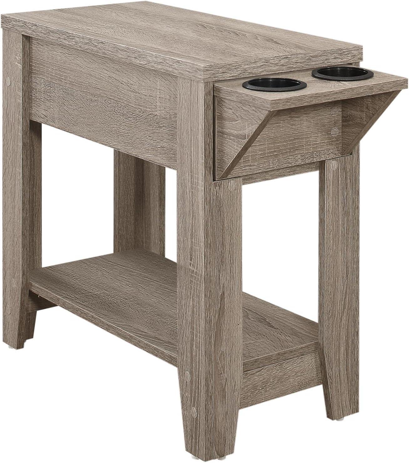 Dark Taupe Rectangular Wood and Glass Storage Accent Table