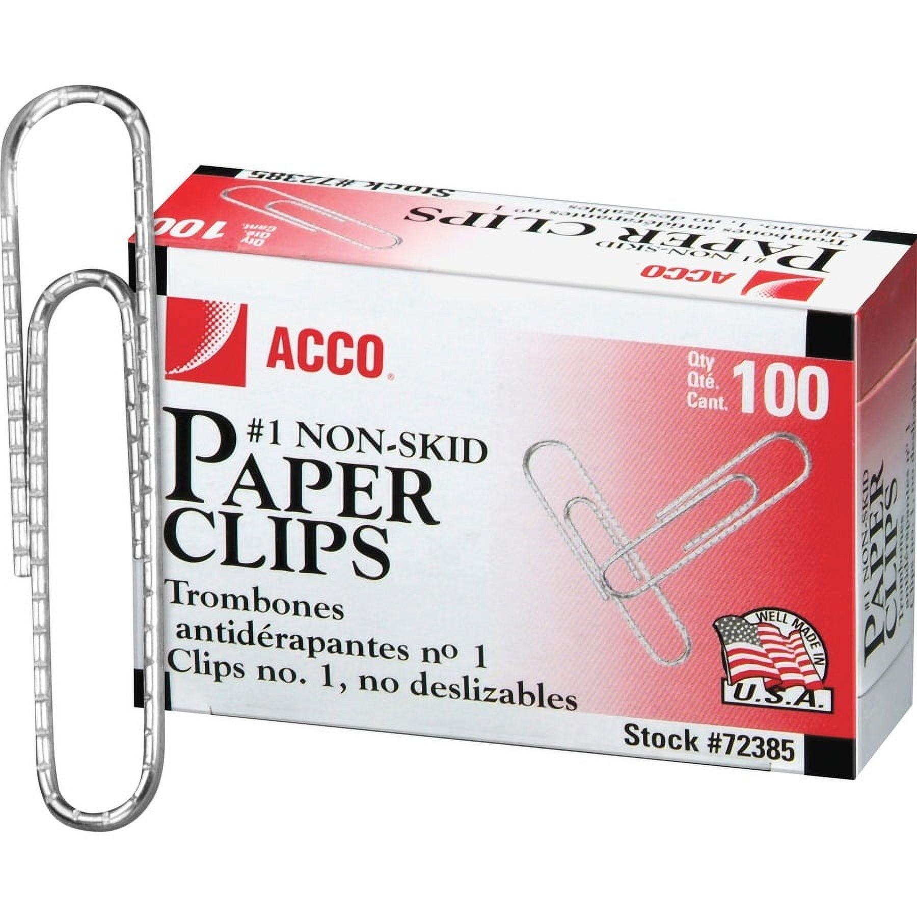 ACCO Paper Clips, #1, Nonskid, Silver, 100 Clips/Box, 10 Boxes/Pack