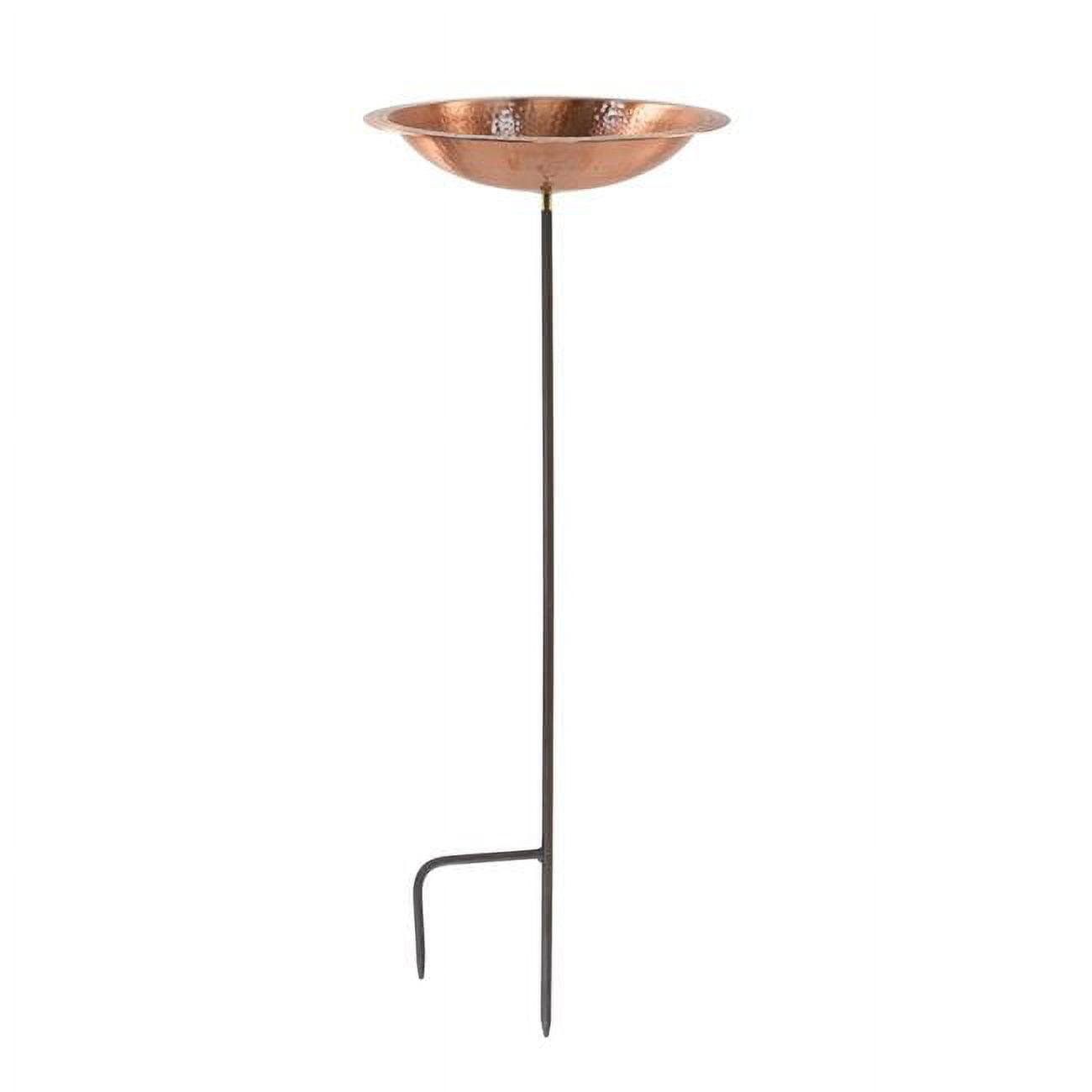 Hammered Solid Copper Birdbath with Wrought Iron Stake