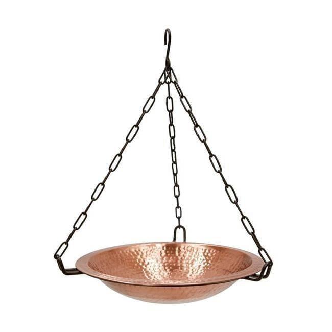 Solid Copper Hanging Birdbath with Black Chain