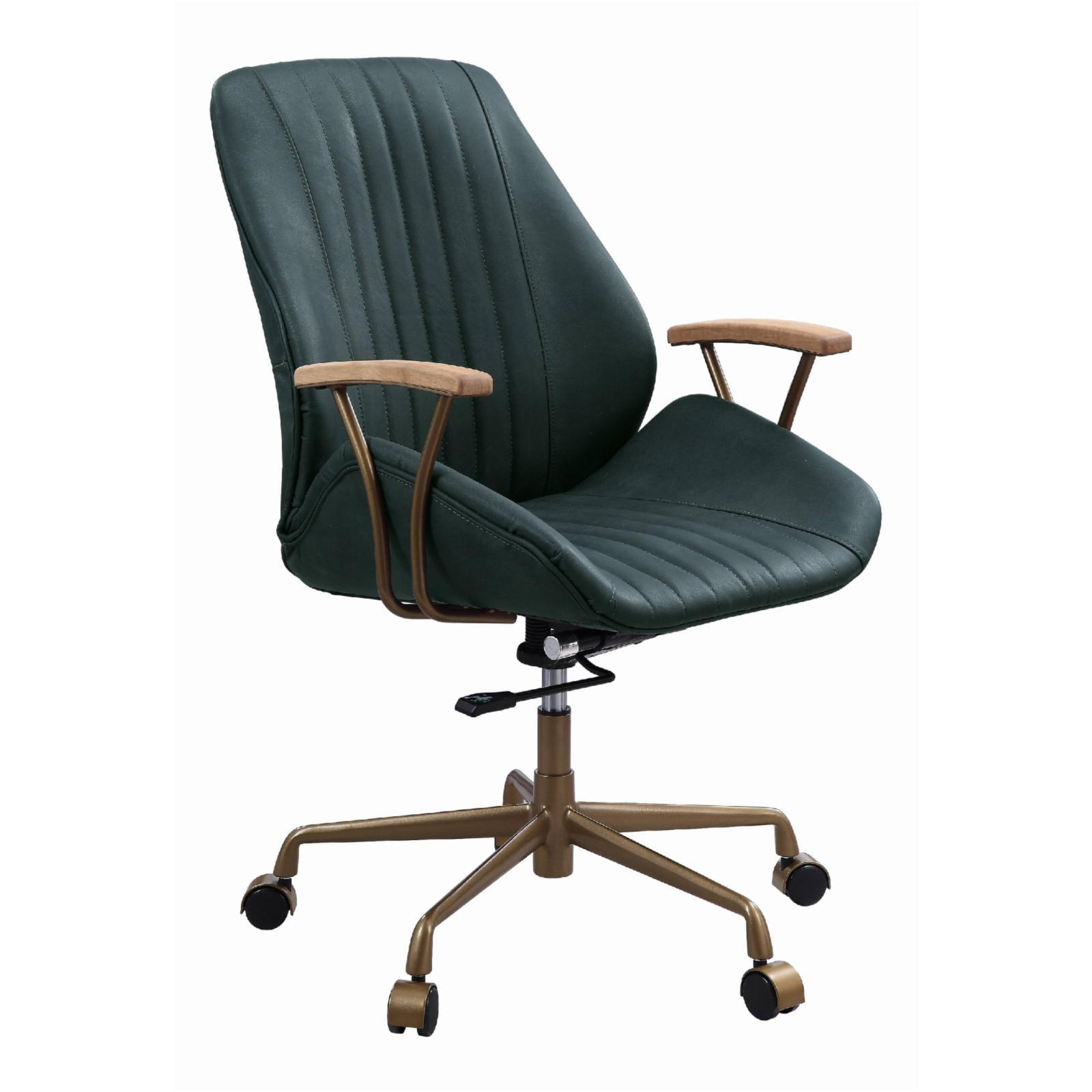 Hamilton Dark Green Leather Swivel Office Chair with Metal Frame