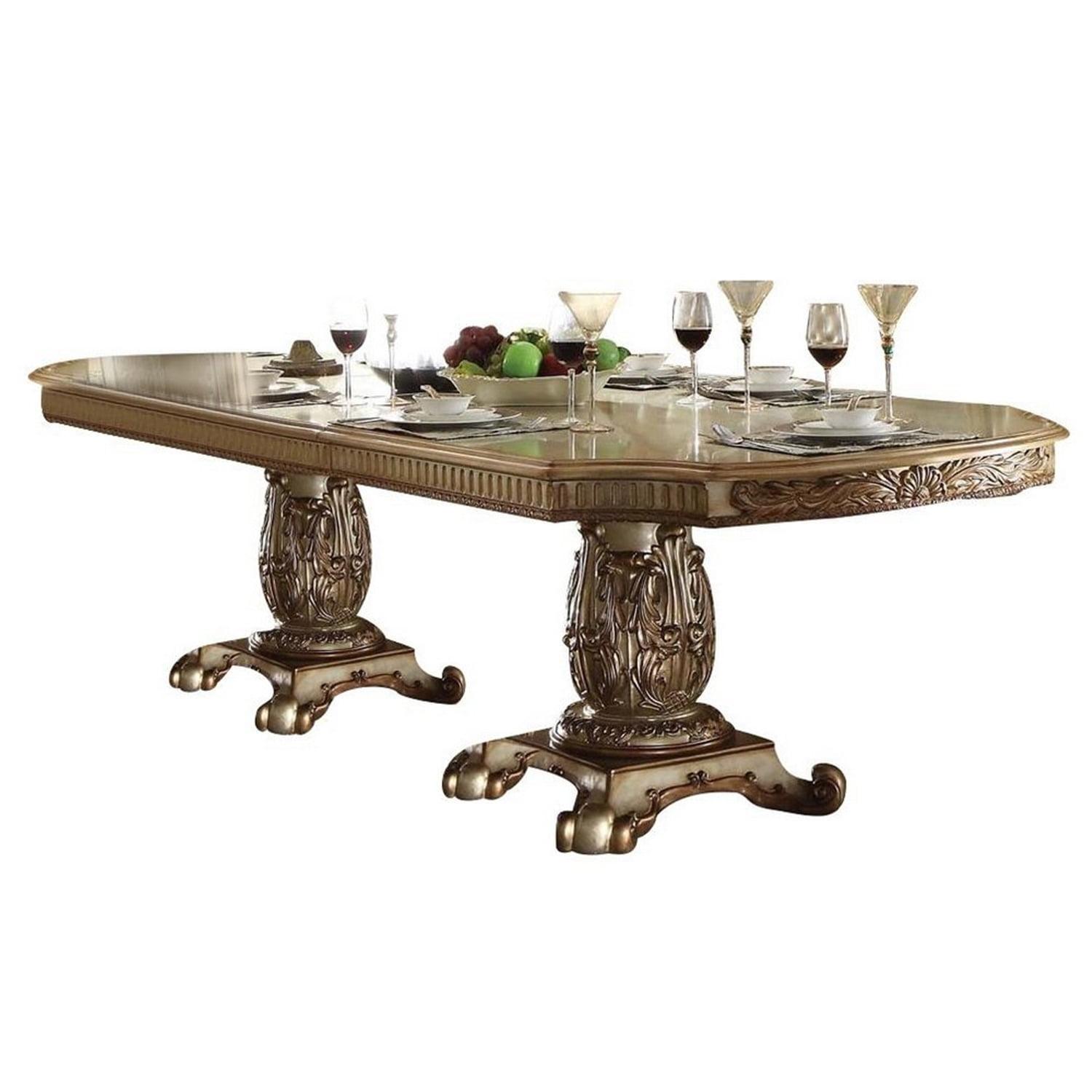 Vendome Gold Patina & Bone Extendable Solid Wood Dining Table