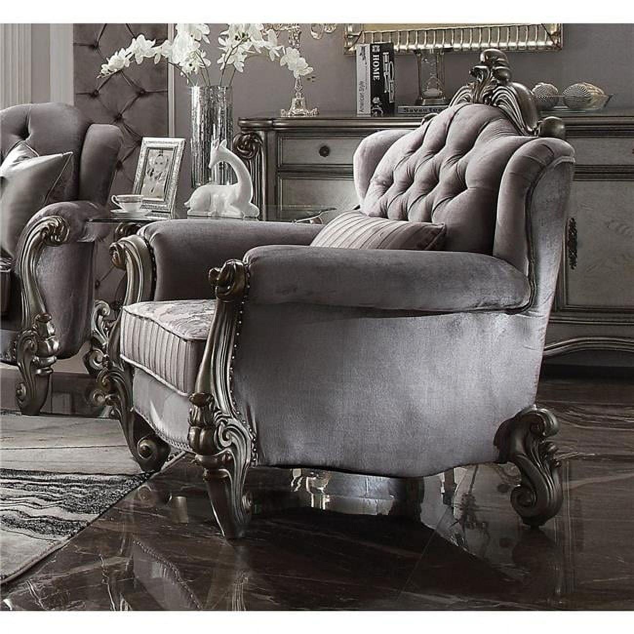 Versailles Antique Platinum Velvet Accent Chair