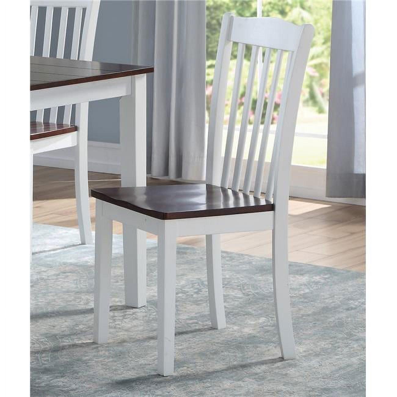 Elegant White & Walnut High Slat Back Wood Side Chair