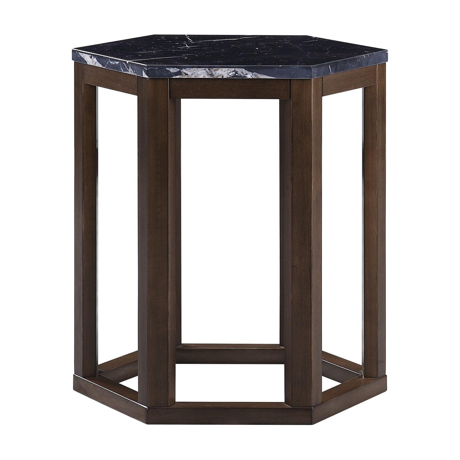 Reon 20" Marble Top Walnut Wood Round End Table