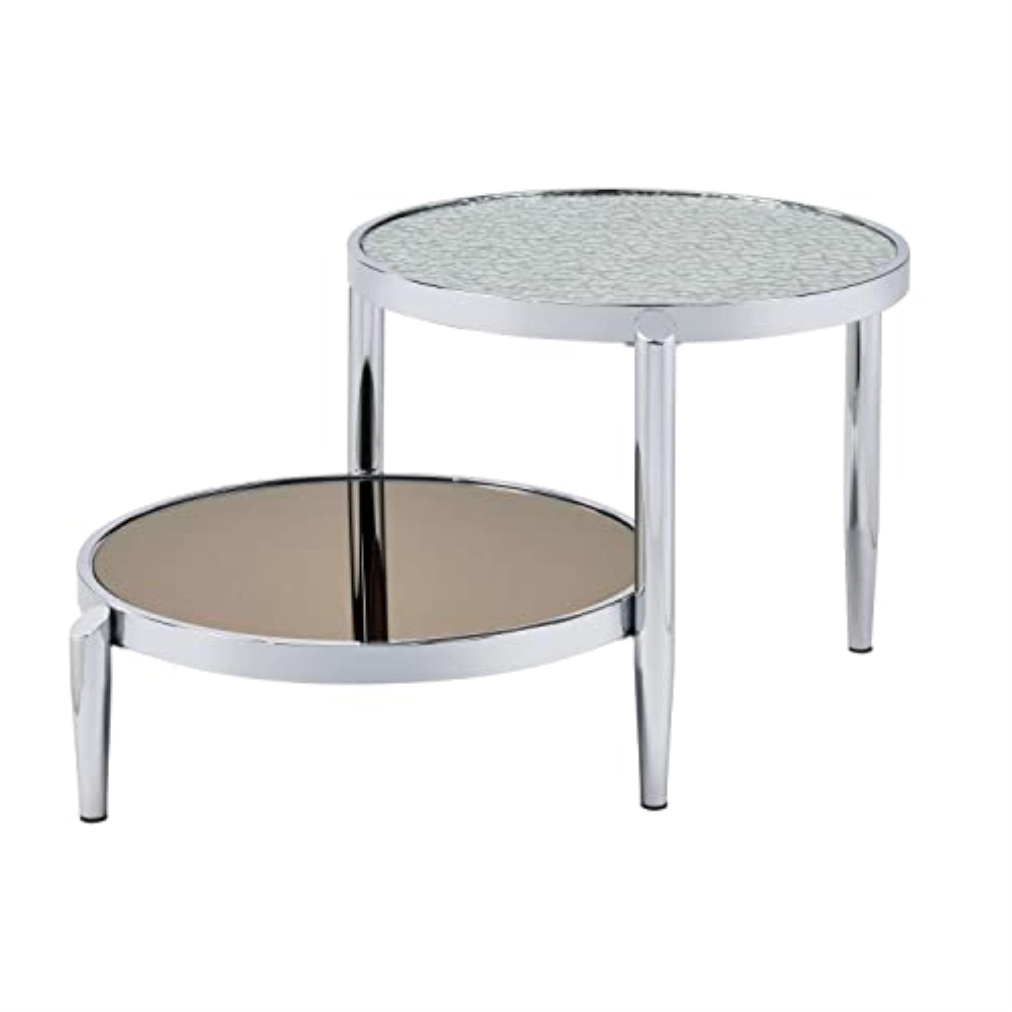 Chic 37" Chrome Round Nesting Coffee Table with Mirrored Glass