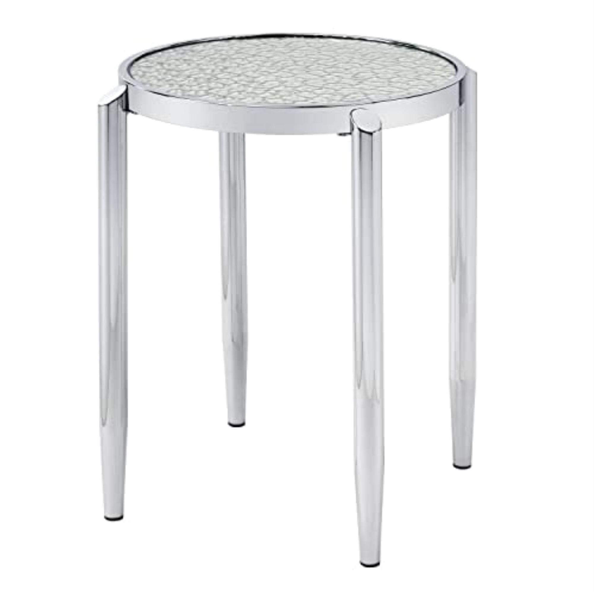 Abbe 22" Round Mirrored Glass and Chrome End Table