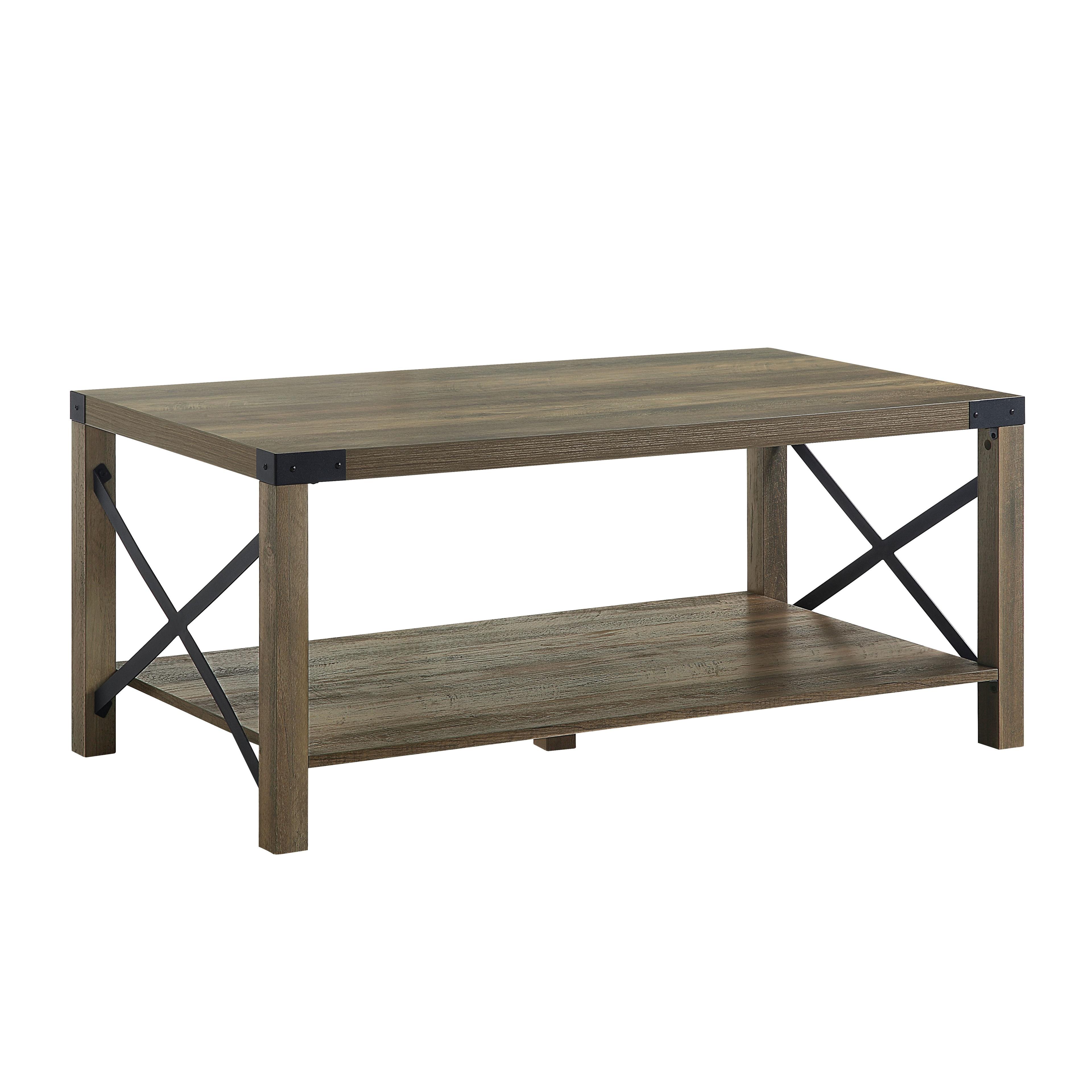 Rustic Oak and Metal Rectangular Coffee Table with Shelf