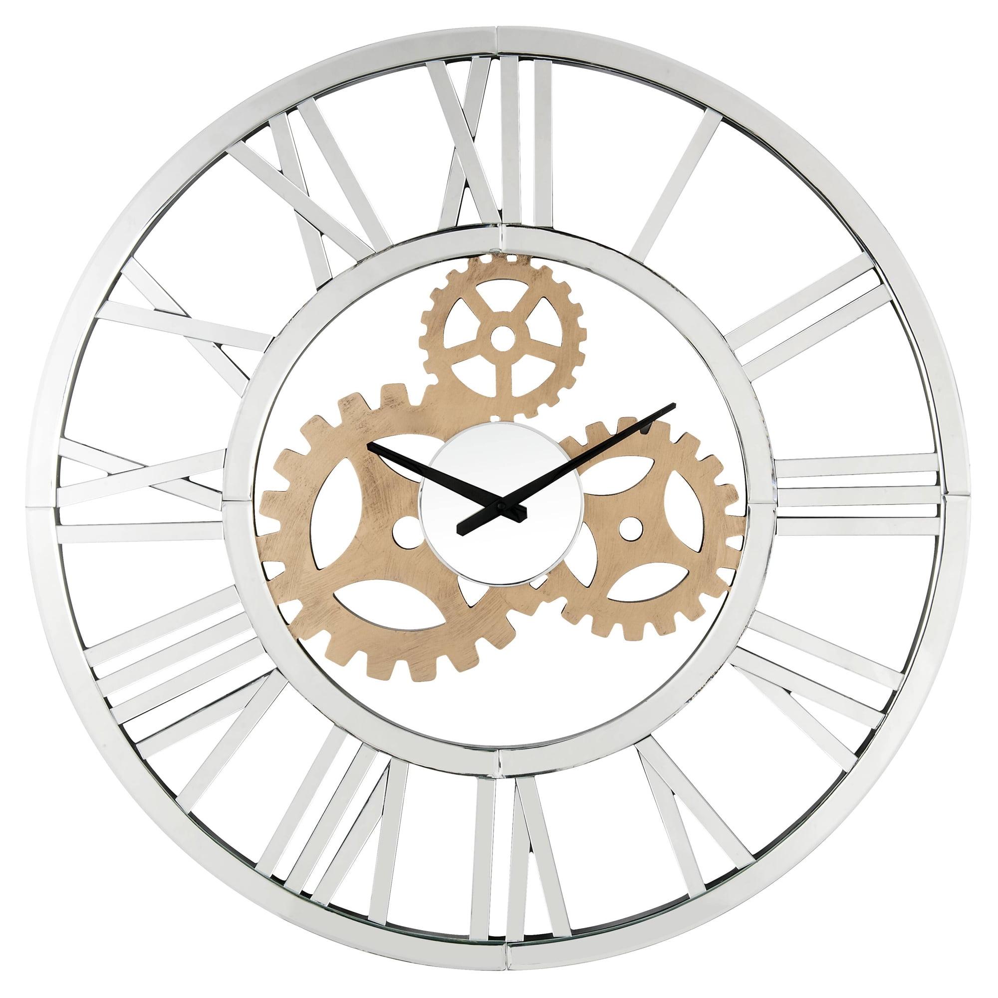 Acilia 31'' Mirrored Round Wall Clock with Roman Numerals