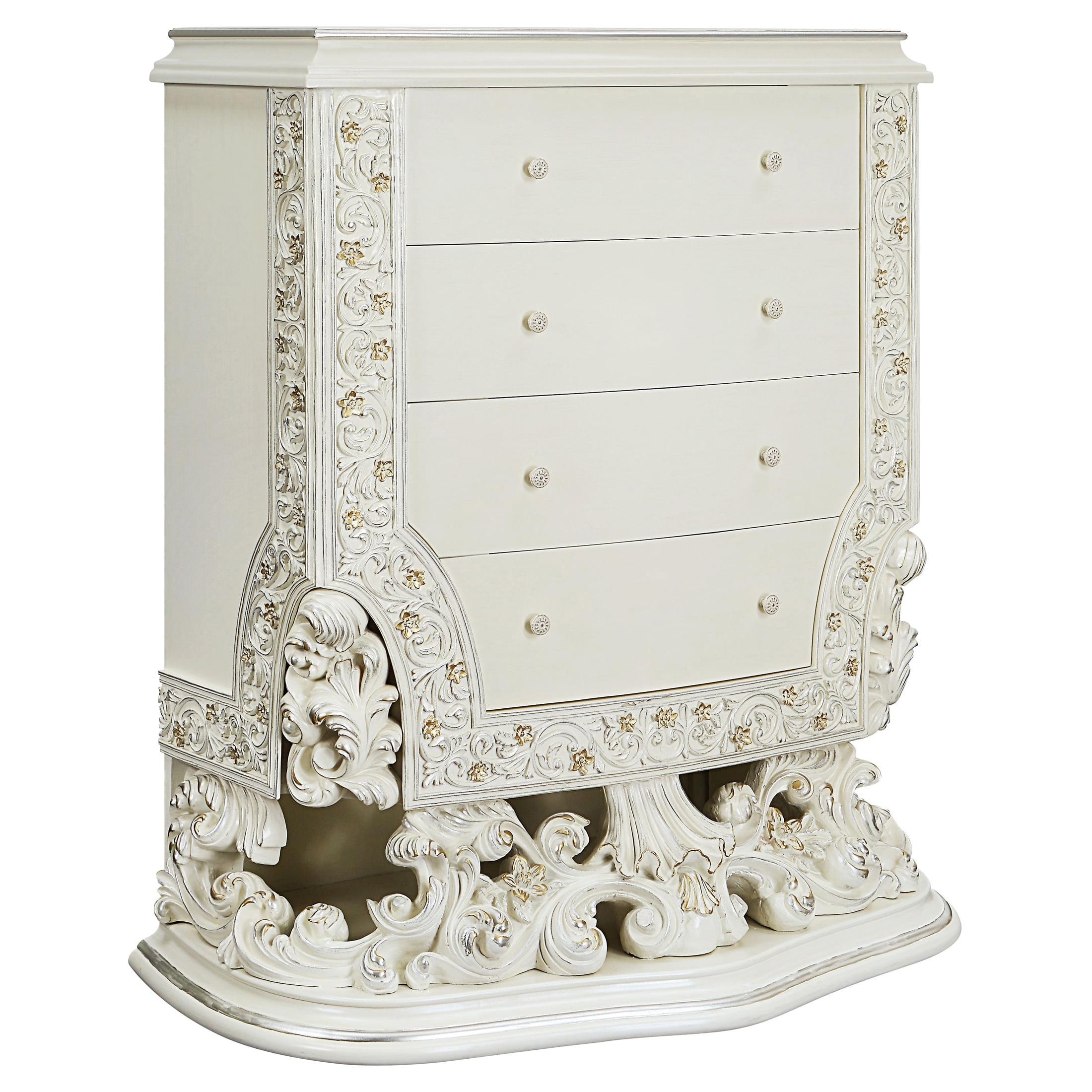 Adara 52" Antique White Floral-Embellished Storage Chest