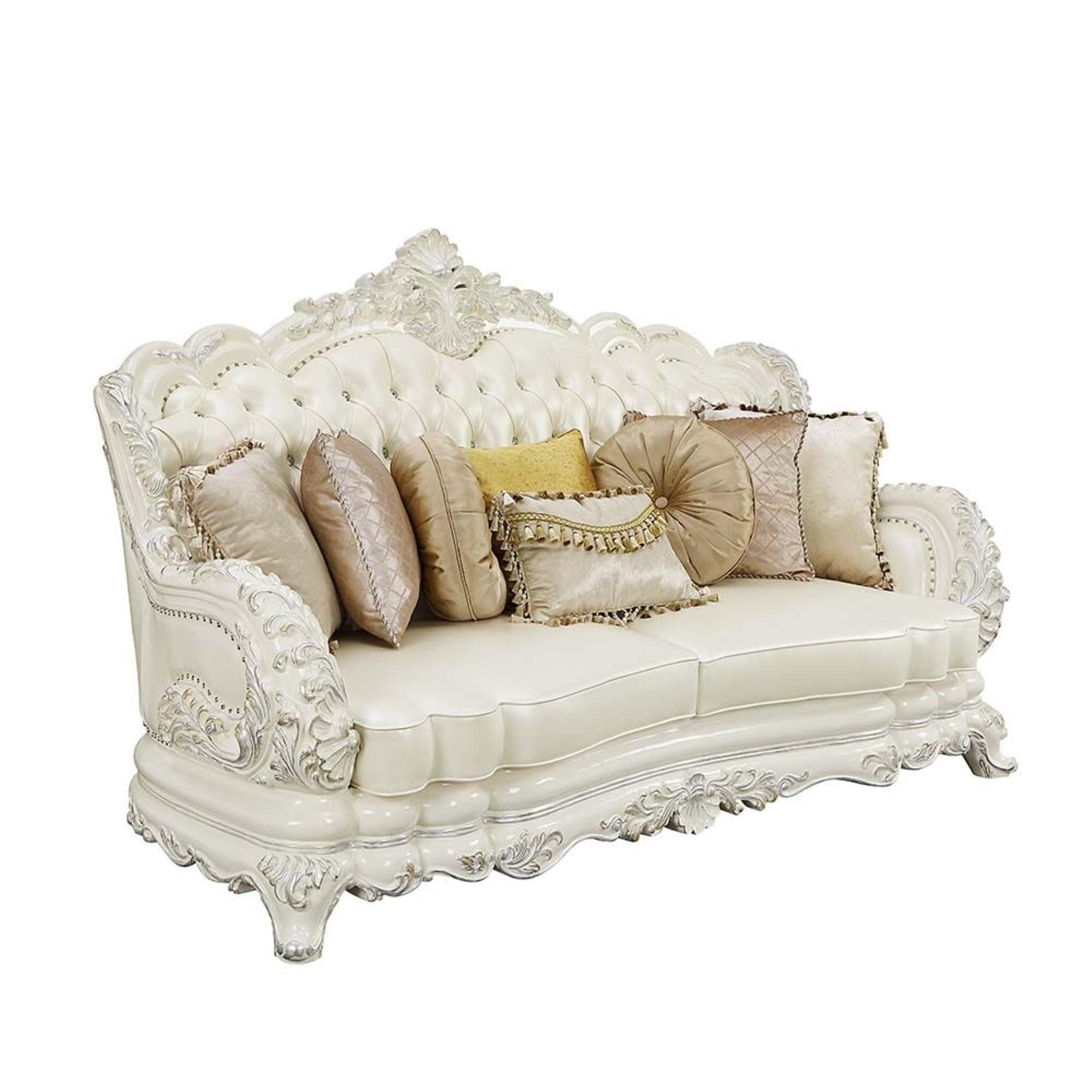 Adara White Tufted Camelback Sofa with Nailhead Trim