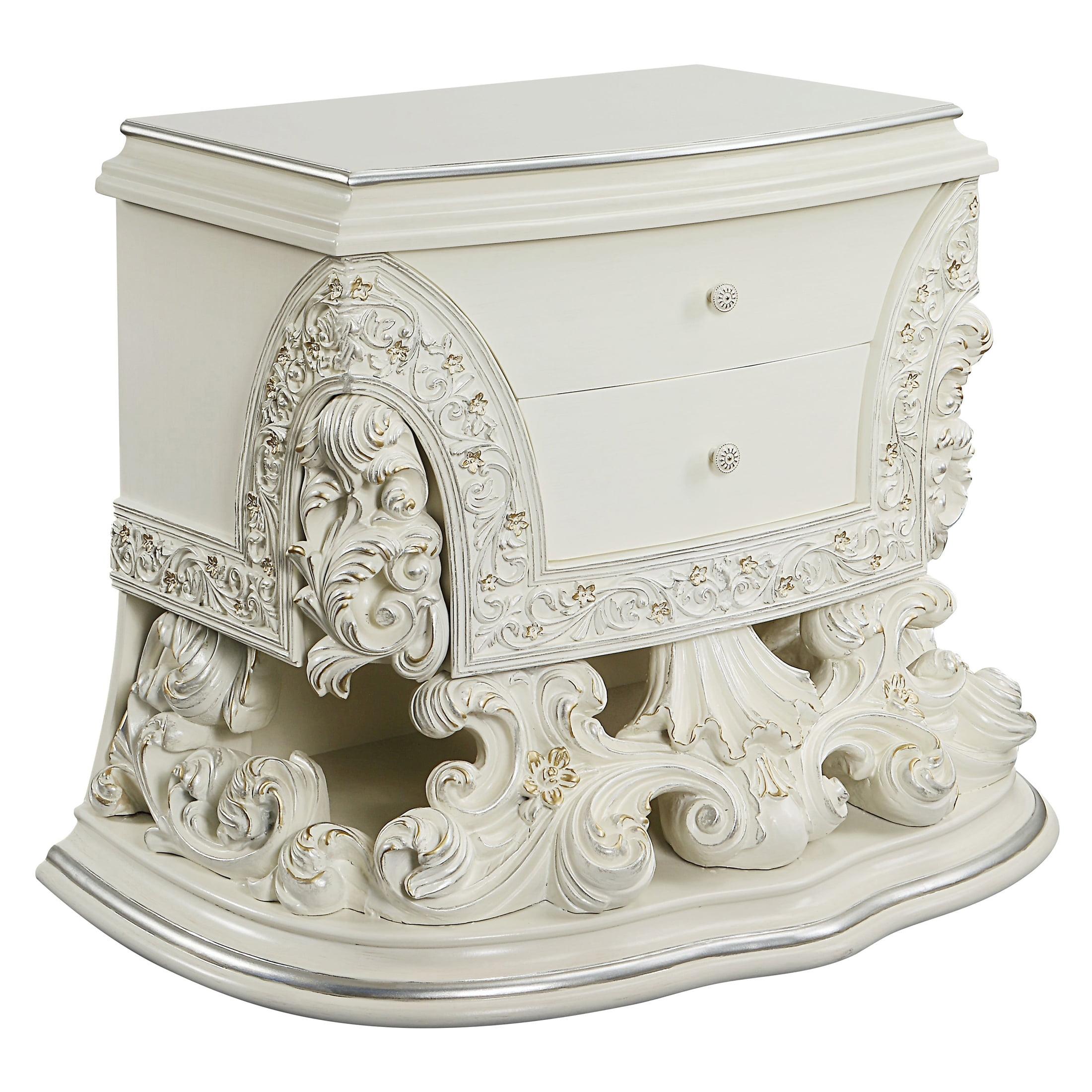 40" Adara Nightstand Antique White Finish - Acme Furniture: Rococo Style, No Assembly Required