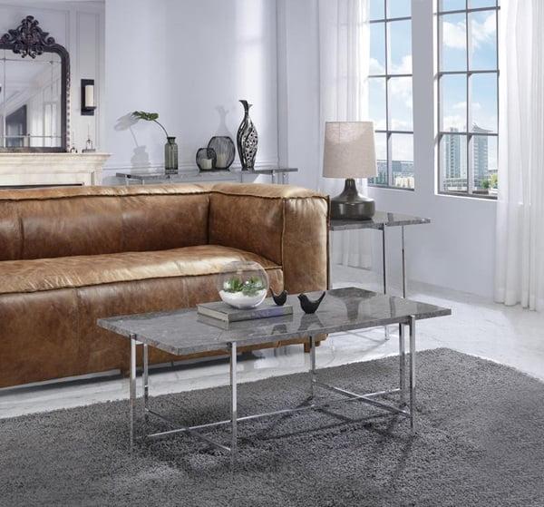 Adelae 49'' Gray Marble & Chrome Rectangular Coffee Table