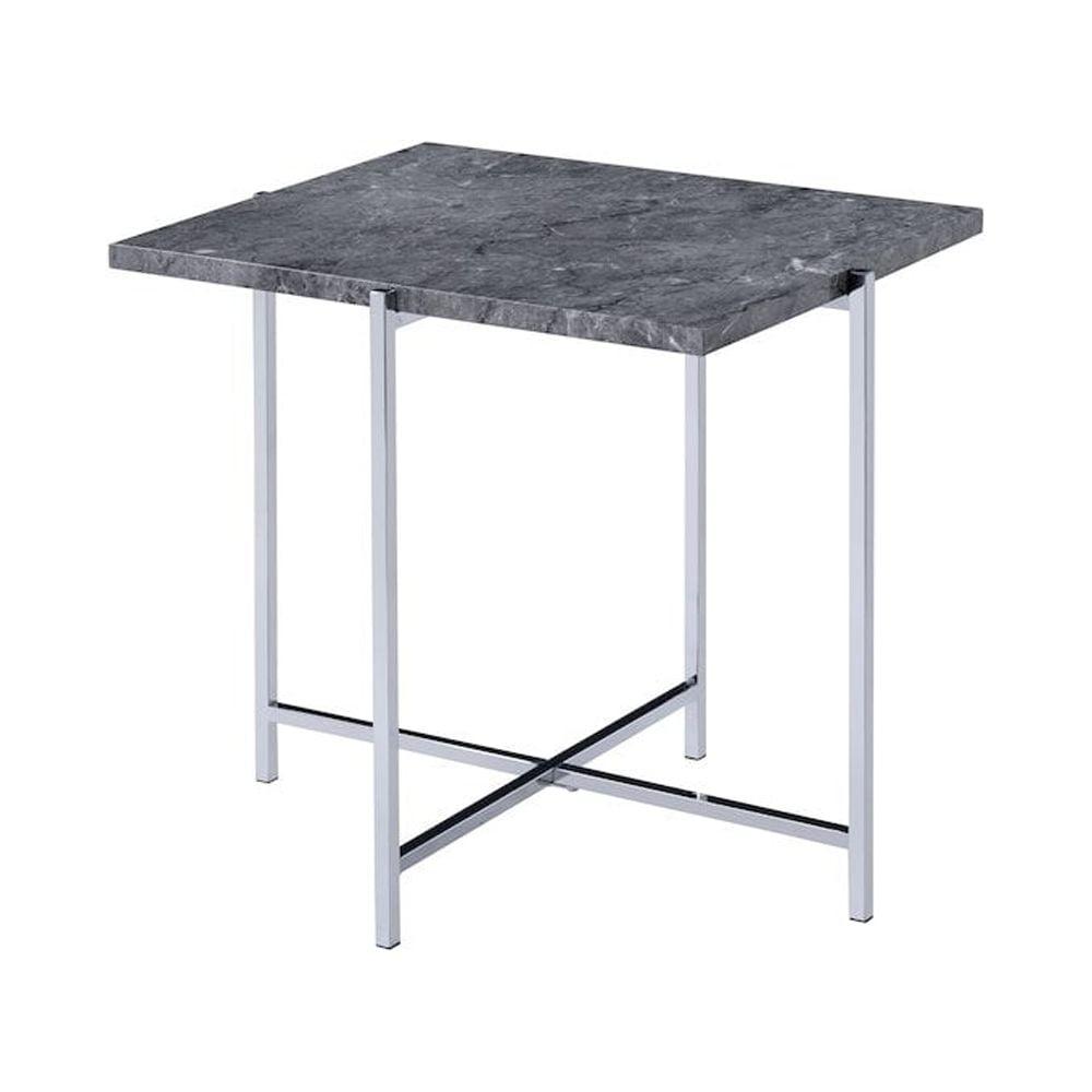 Contemporary Chrome & Faux Marble 25" Square End Table