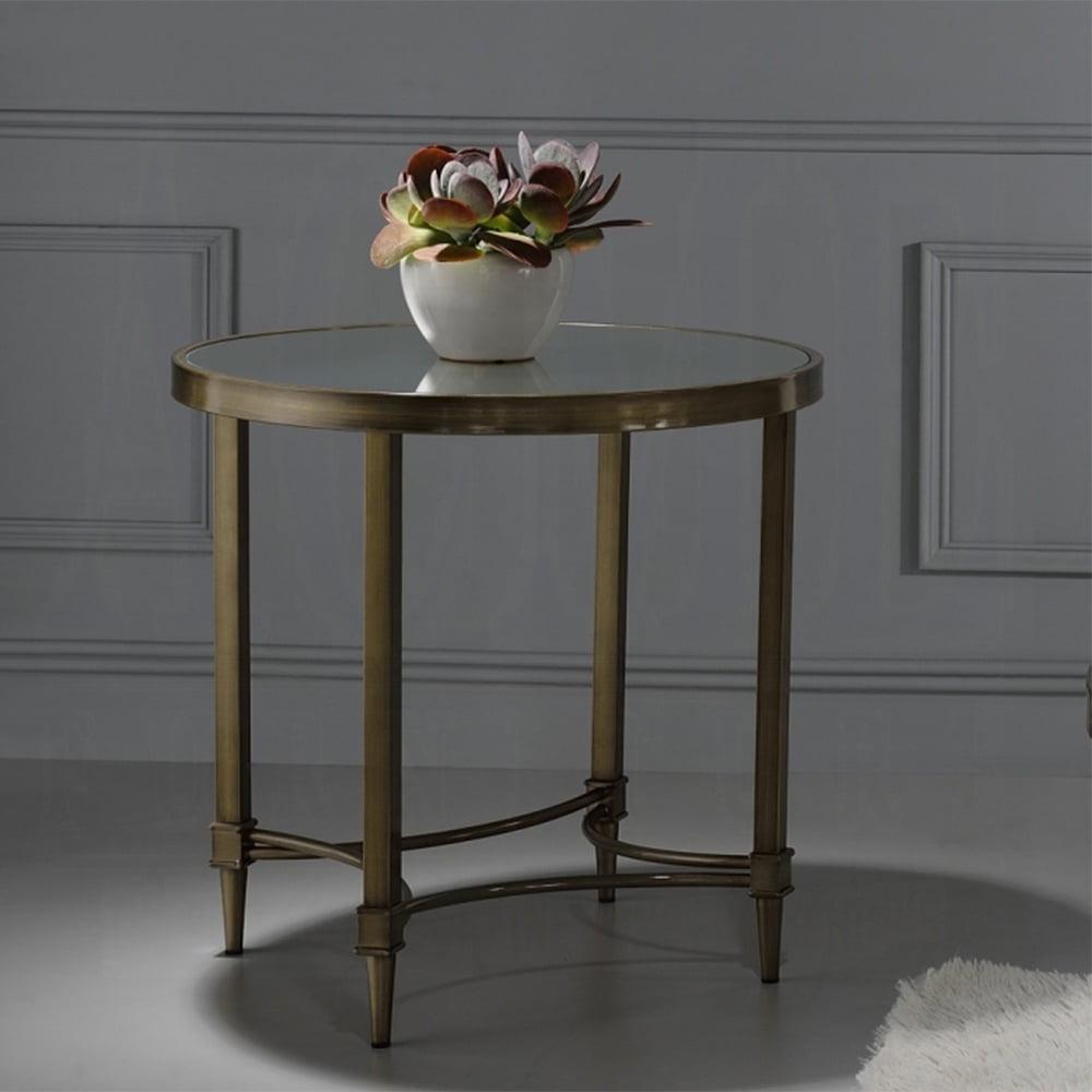 Aditya End Table in Mirrored and Antique Brass