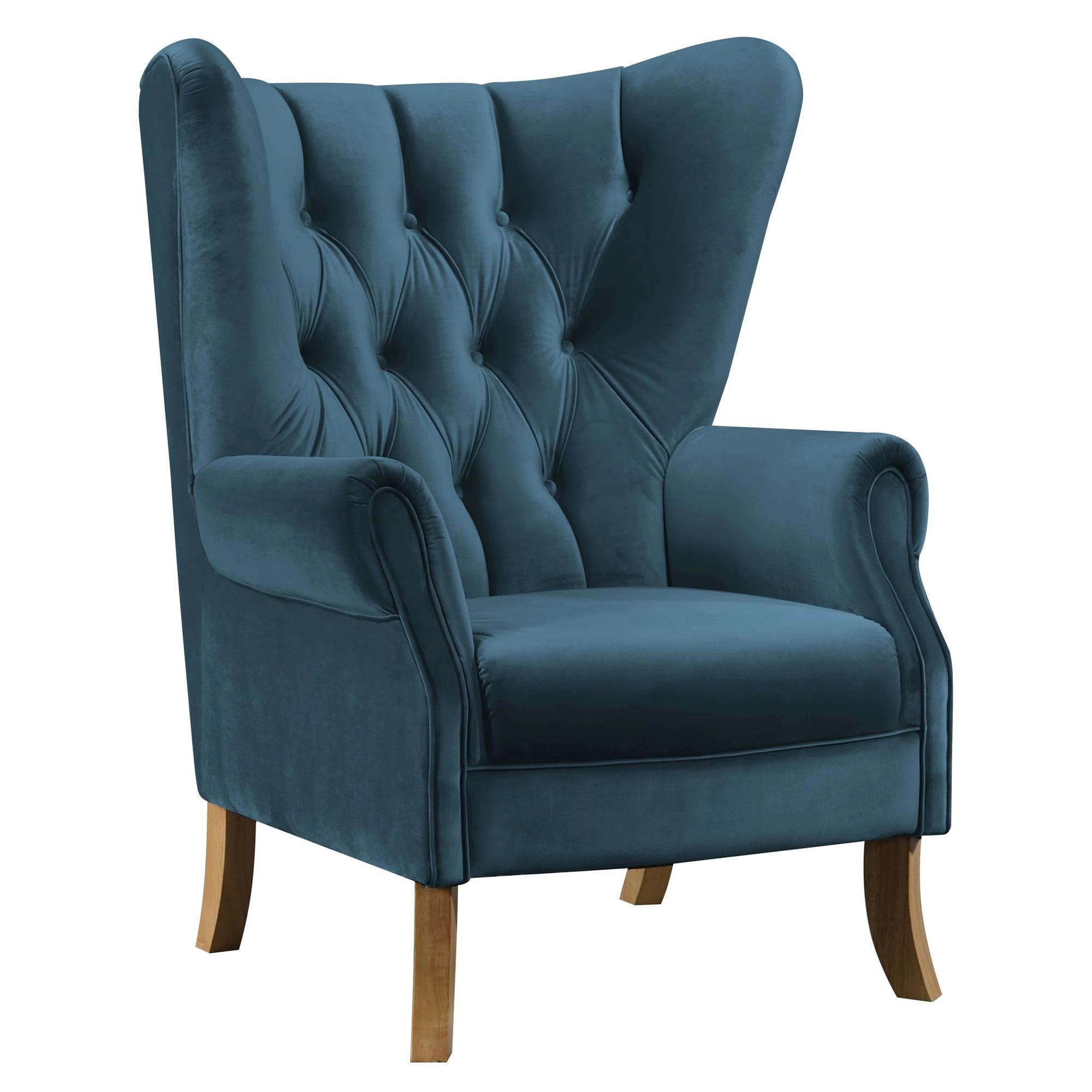 Azure Blue Velvet Wingback Tufted Accent Chair