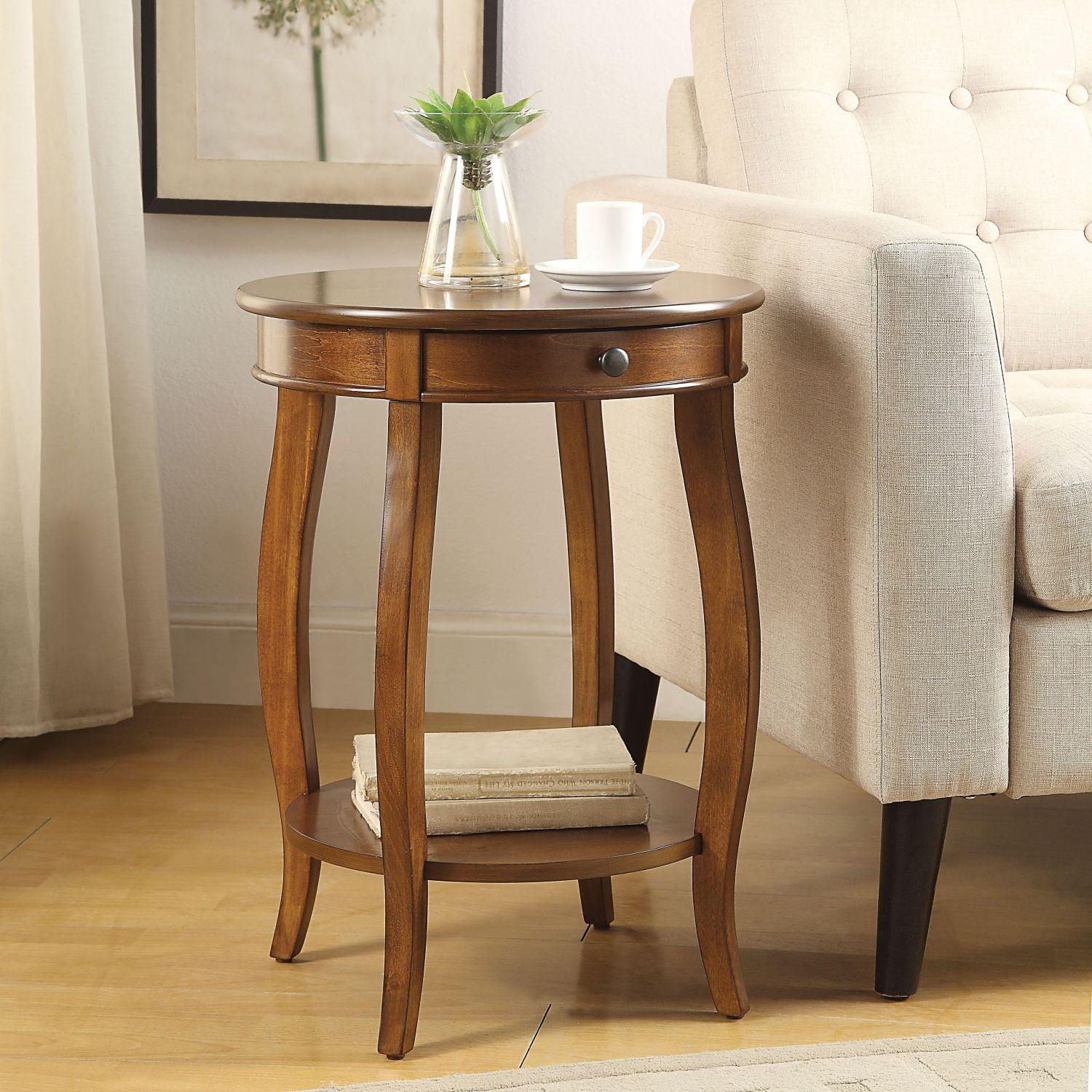 Round Solid Wood Black End Table with Storage - 18"x24"