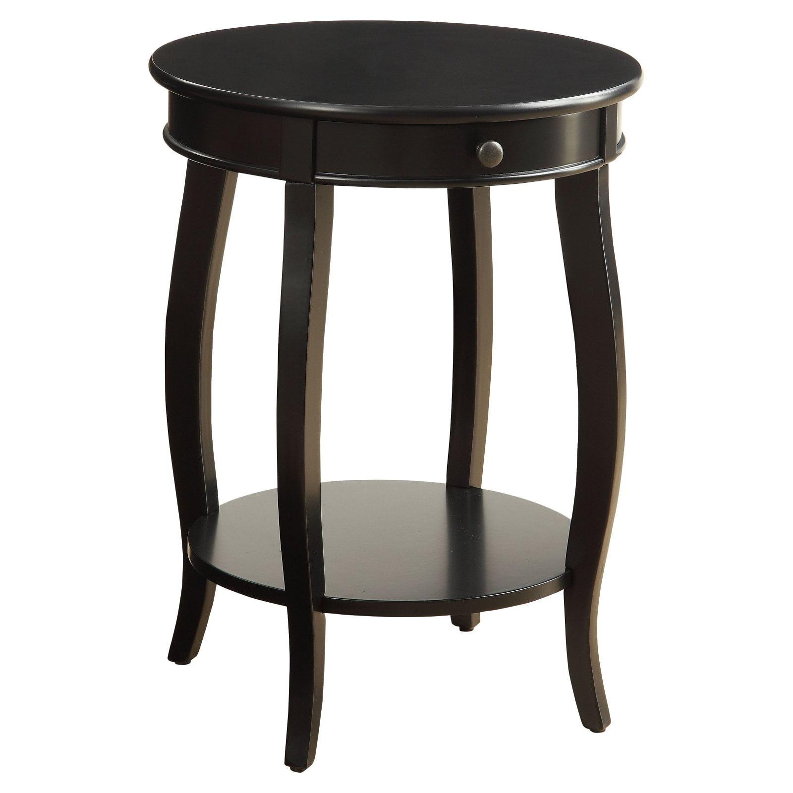 Round Solid Wood Black End Table with Storage - 18"x24"