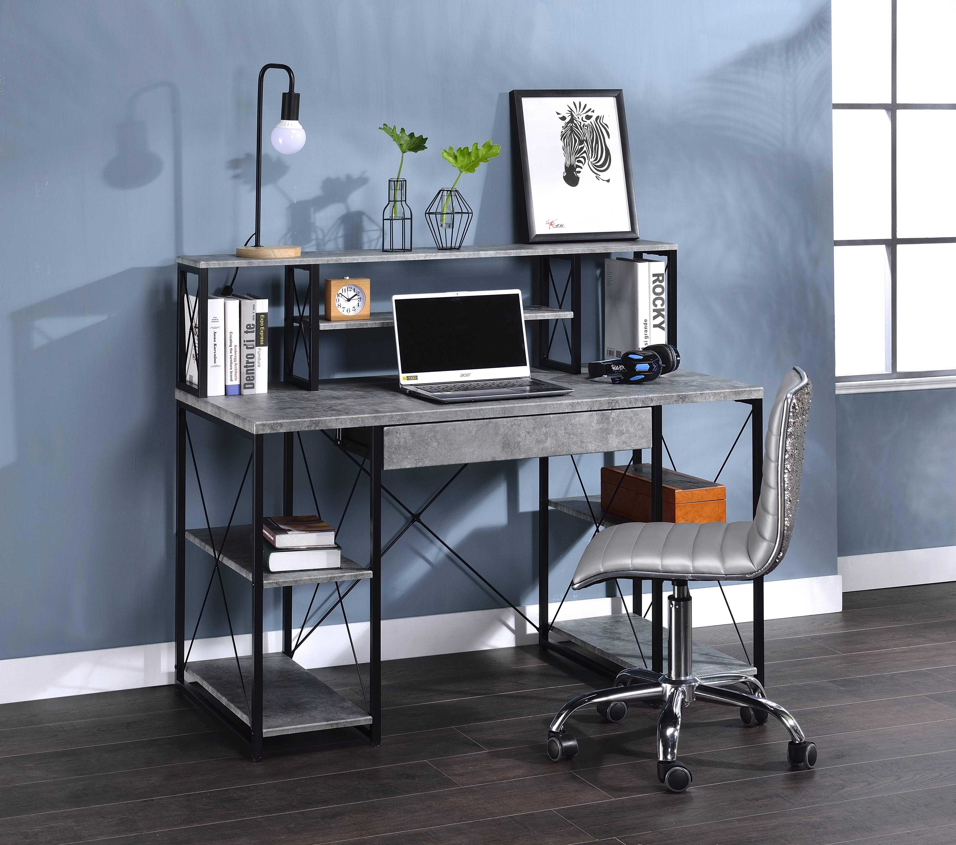 Amiel Studio Desk in Gray with Drawer and Filing Cabinet