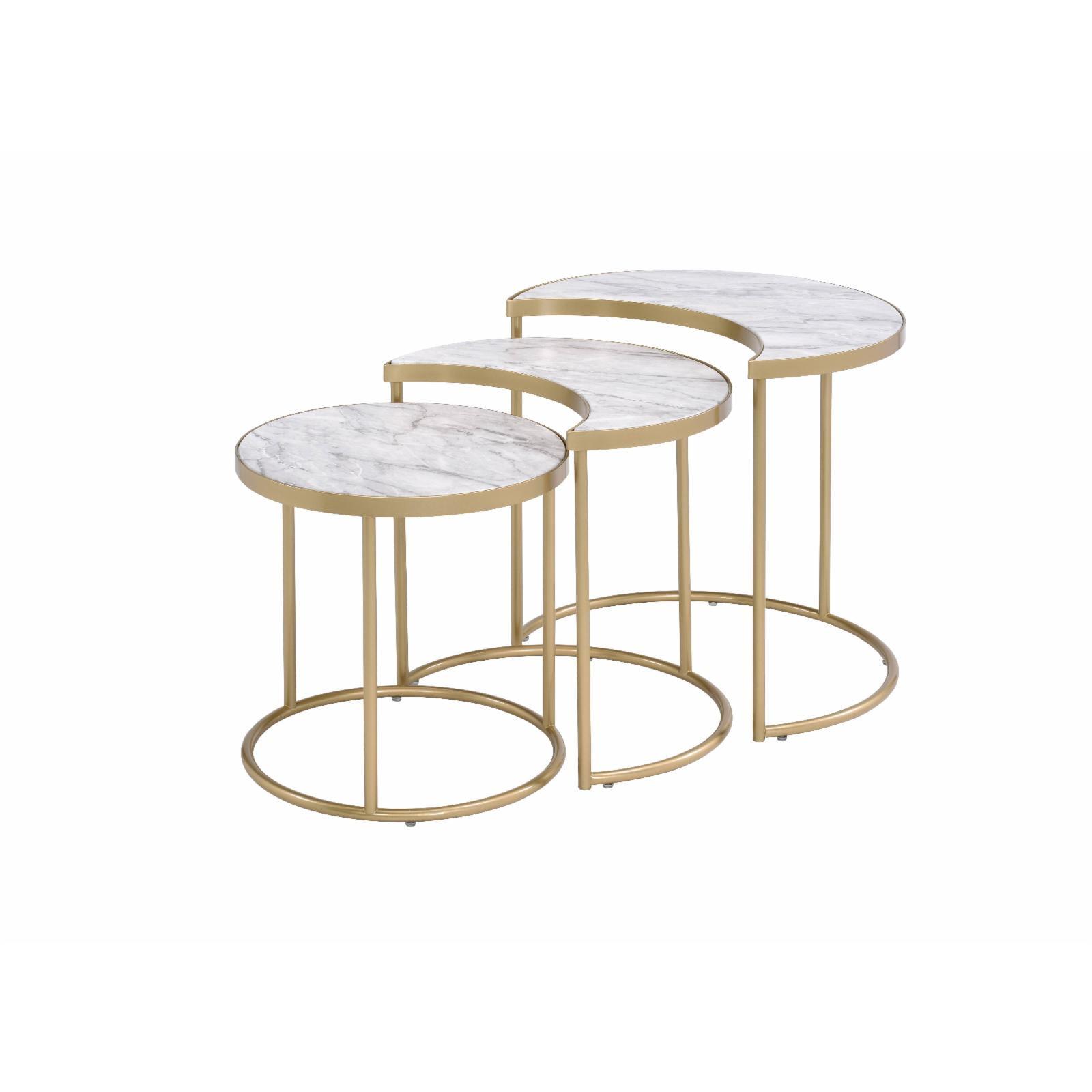 24" Round Wood and Metal Nesting Coffee Table Set