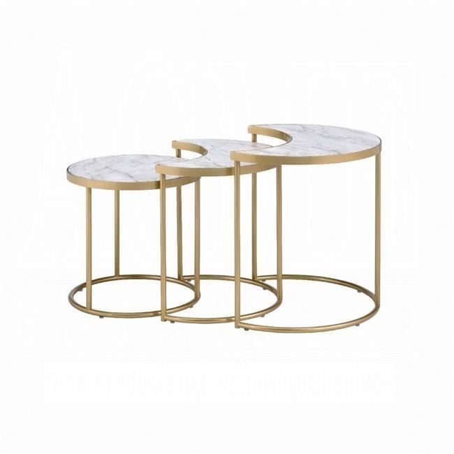 24" Anpay Coffee Table Faux Marble/Gold - Acme Furniture: Elegant Nesting Side Tables, No Tools Required