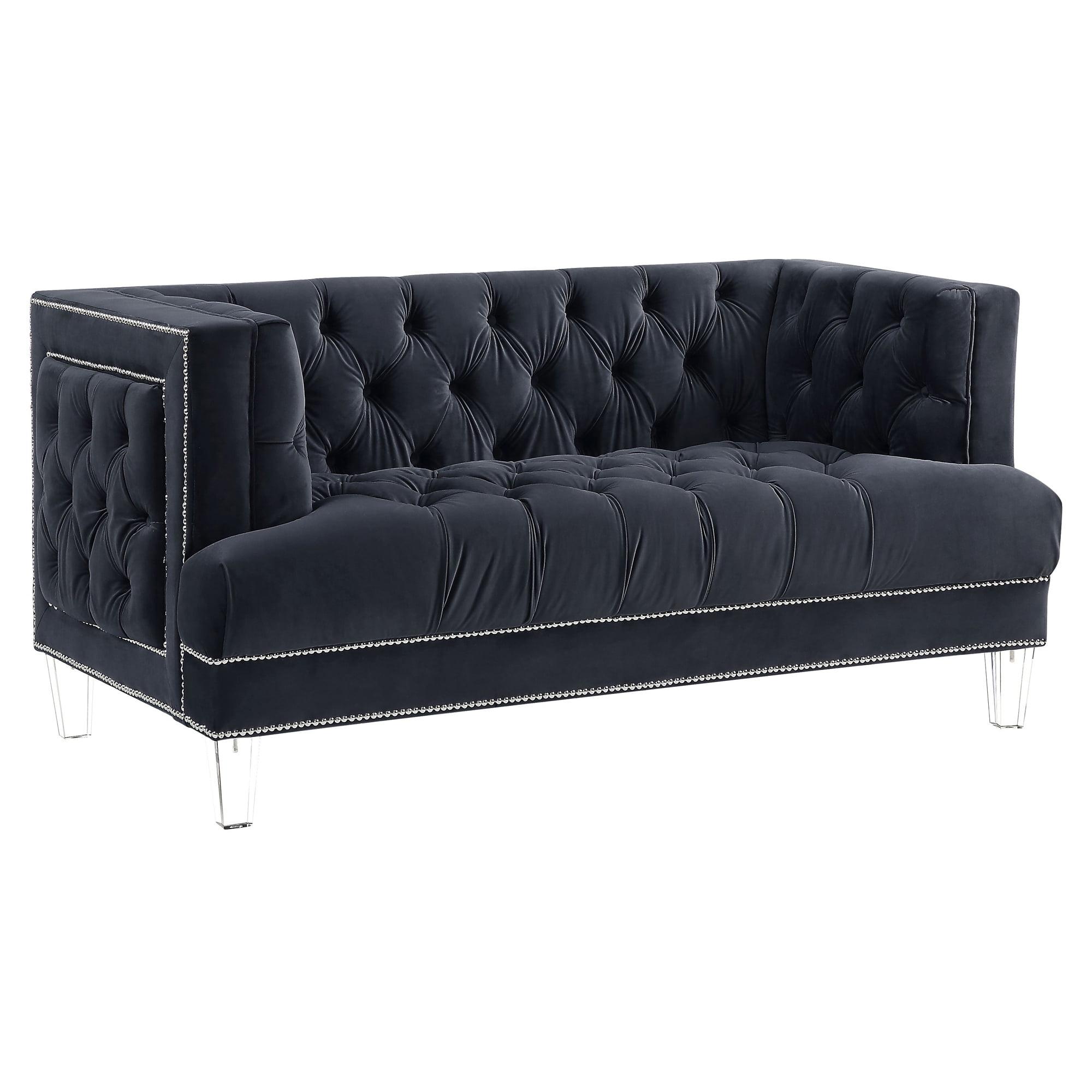 64" Ansario Sofa Charcoal Velvet - Acme Furniture: Acrylic Legs, Includes 2 Accent Pillows