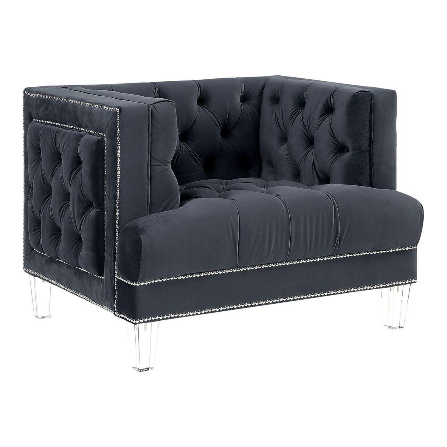 41" Ansario Chair Black Velvet - Acme Furniture: Plush, Tufted, Metal Frame, Easy Clean