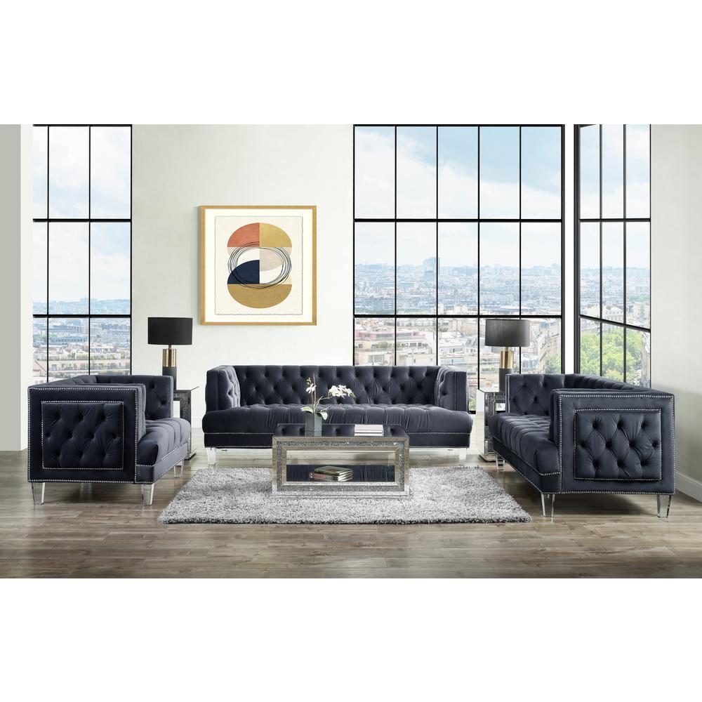 41" Ansario Chair Black Velvet - Acme Furniture: Plush, Tufted, Metal Frame, Easy Clean