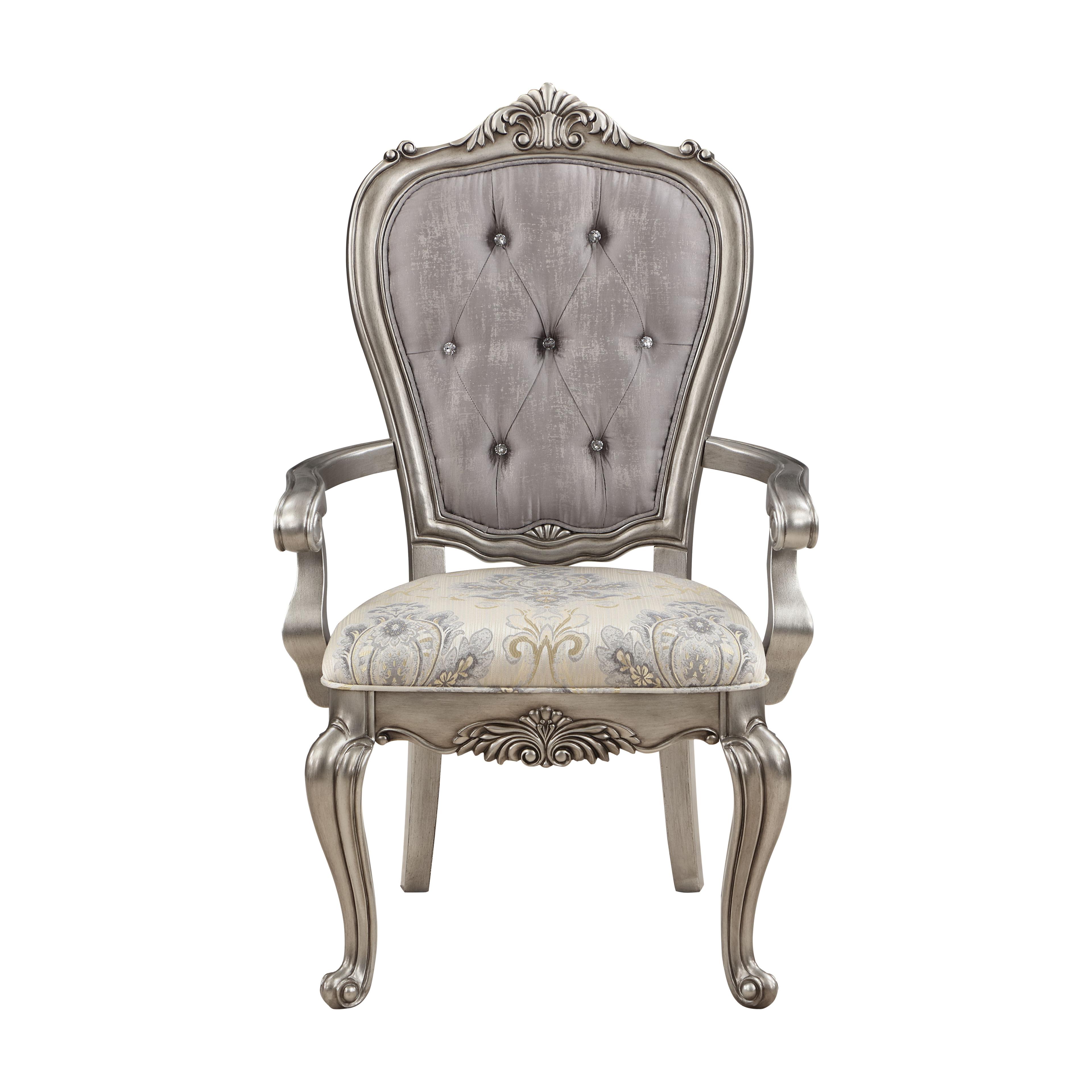 26" Ariadne Dining Chair Velvet, Antique Platinum Finish - Acme Furniture: No Assembly, Wood Frame